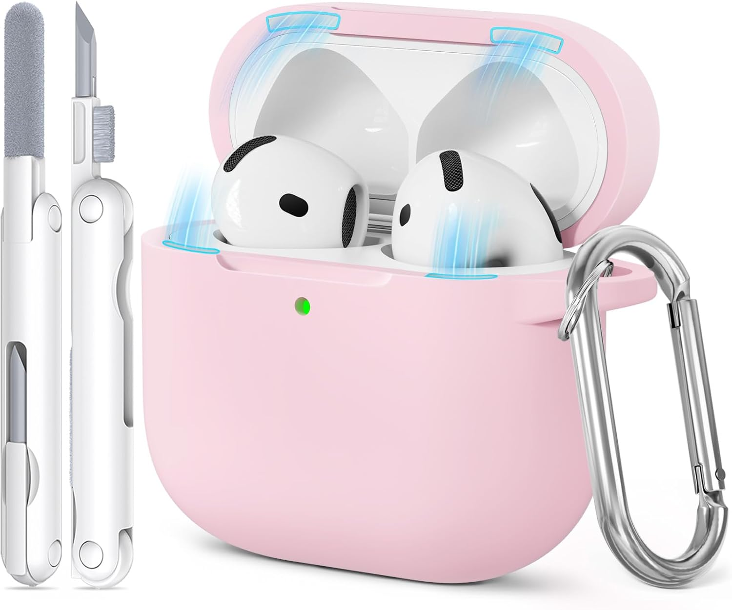 For Airpods 4 Case Cover, Silicone Protection Case for Airpods 4 Noise Cancellation/4Th Generation - [Support Wireless Charging], with Cleaning Kit and Carabiner