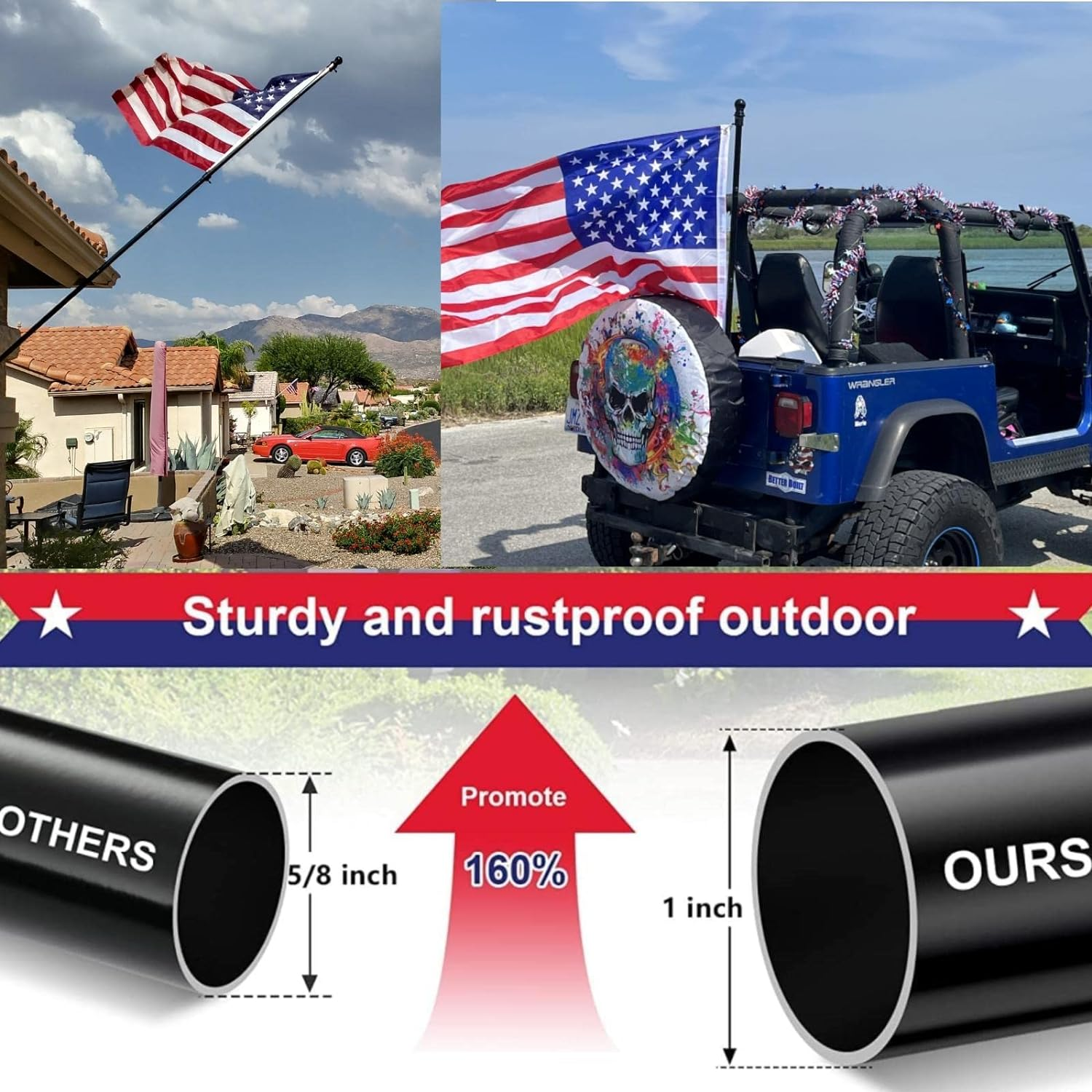 Barcetine American Flag Poles for outside House - 6Ft Tangle Free Flag Pole for House with Holder Bracket,Residential Flagpole Kit for Outdoor Porch Garage - Black image number 2