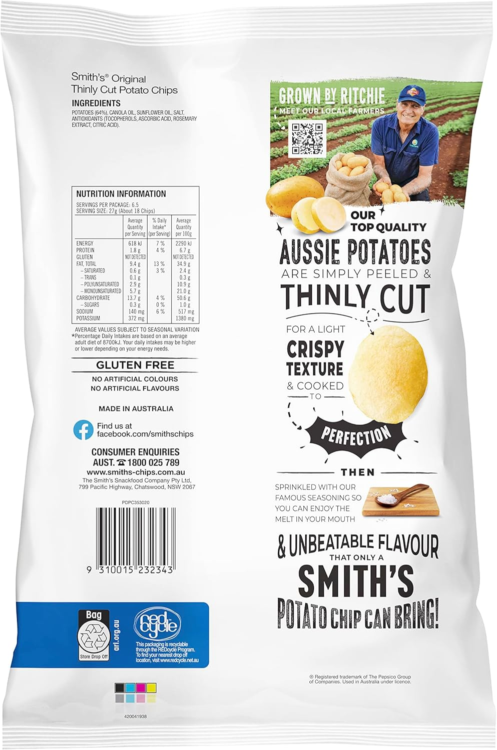 Smith&rsquo;S Thinly Cut Potato Chips Share Pack Original 175G image number 3