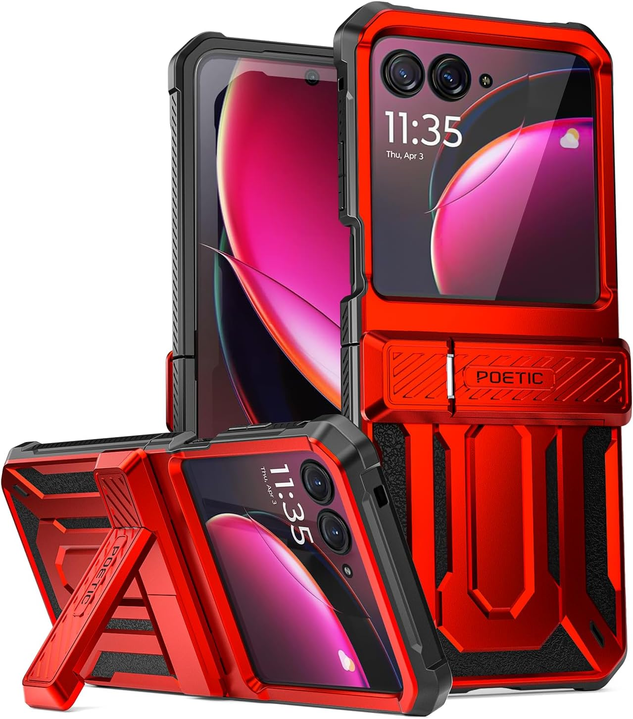 Poetic Spartan Case for Motorola Moto Razr + plus 2023,[Kickstand][Hinge Protection][20Ft Mil-Grade Drop Tested], Full-Body Rugged Shockproof Protective Cover with Kickstand, Metallic Red