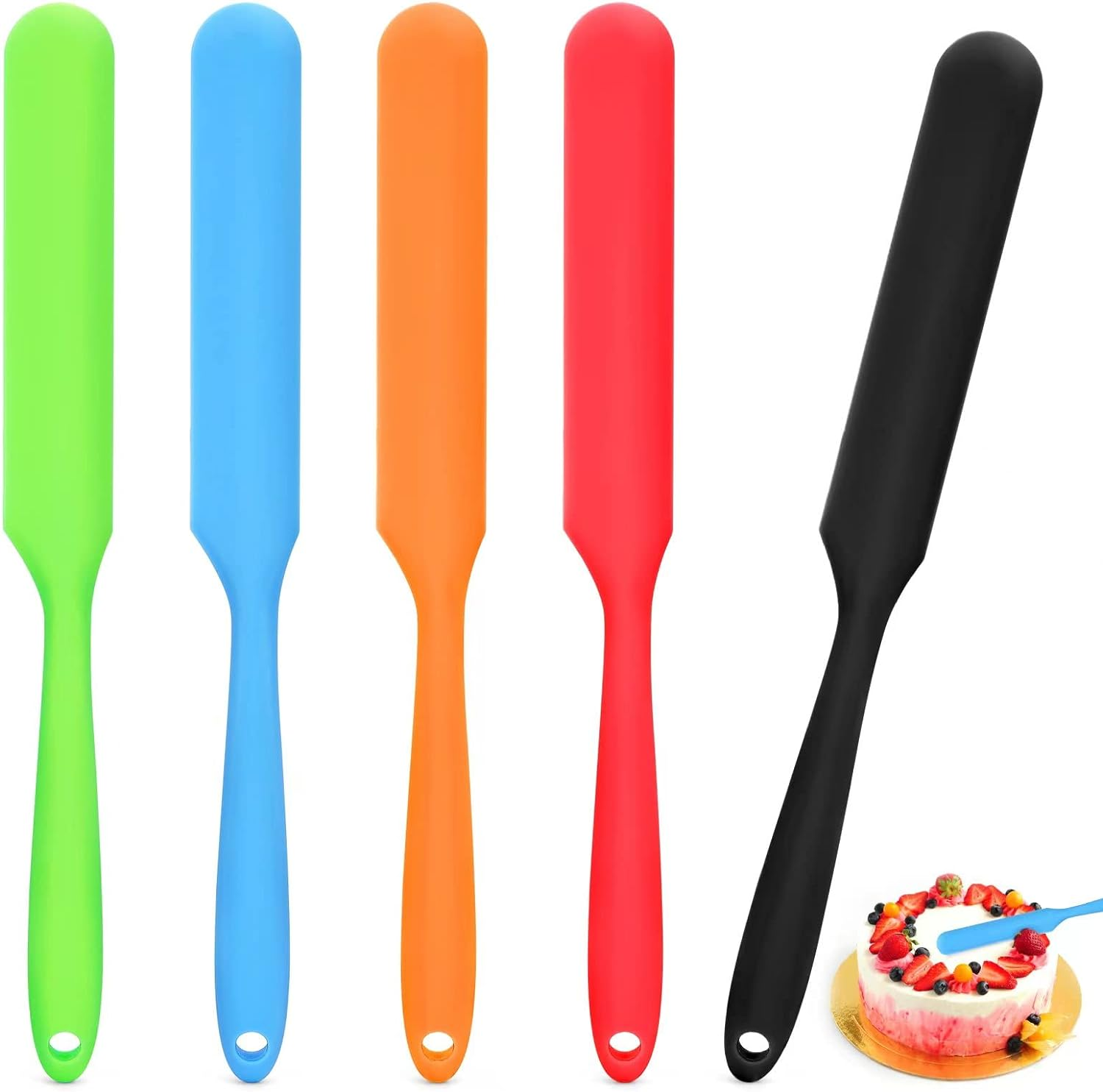5Pcs Silicone Jar Spatulas - Cake Cream Spatulas Set, 9.8 Inch Non-Stick Heat Resistant Mixing Butter Spatulas Baking Scrapers for Jars Blenders Cooking Stirring (5 Color) image number 5