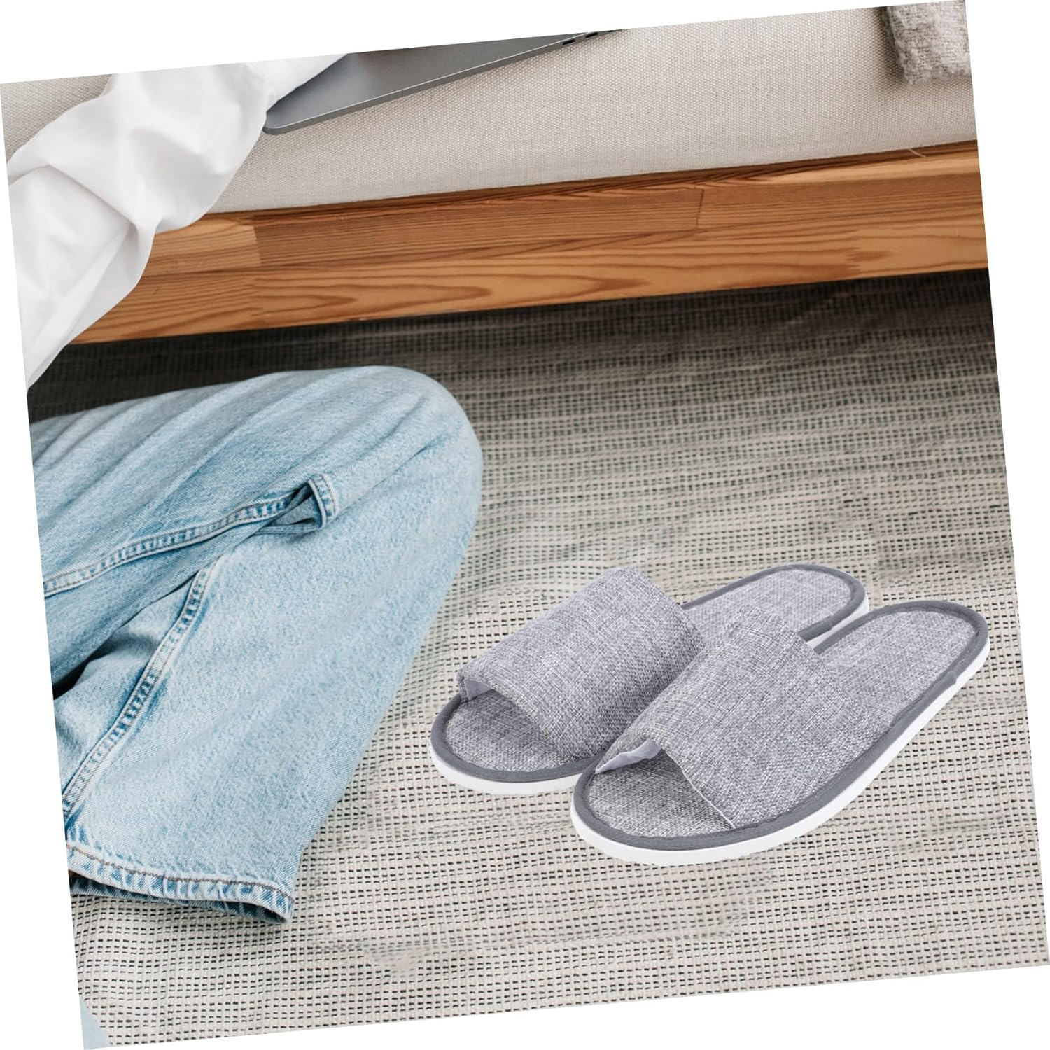 Outanaya 6 Pairs Breathable Open Toe Disposable Slippers Non Slip Floor Slippers for Travel Lightweight Comfortable Cotton Linen Gray image number 5