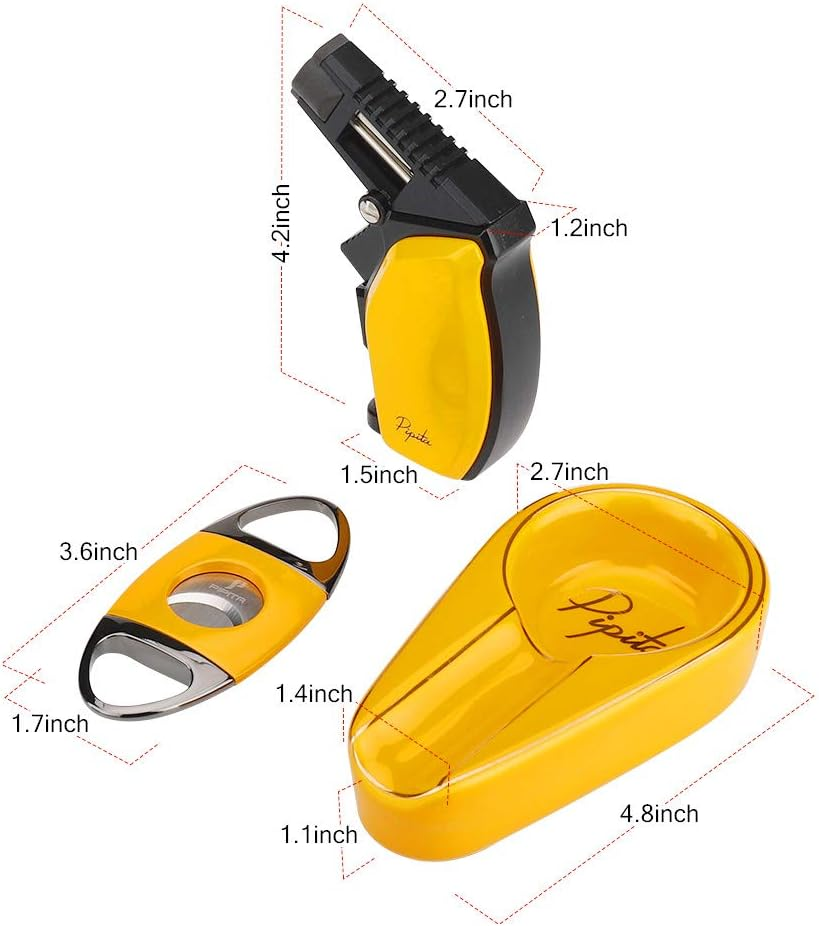 PIPITA Torch Lighter and Cigar Cutter Ashtray Set,Refillable Windproof Single Jet Gas Lighter & Blade Cigar Guillotine & Ceramics Ashtray with Gift Box (Without Gas) image number 4