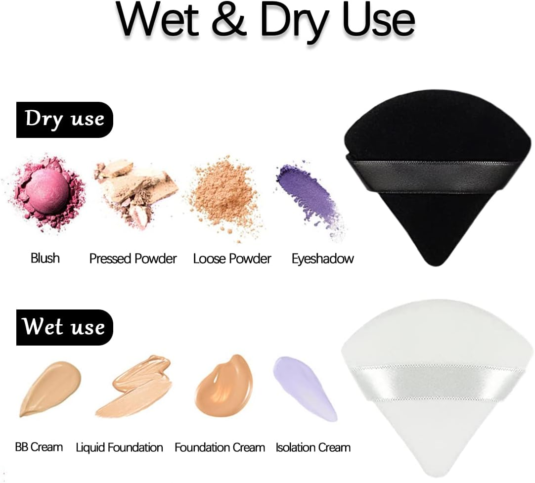 6Pcs Triangle Powder Puff,Soft Velour Face Makeup Sponge Powder Puffs,Loose Powder Cosmetic Foundation Mineral Powder Wet Dry-Black/White - 10Pcs Pink image number 6