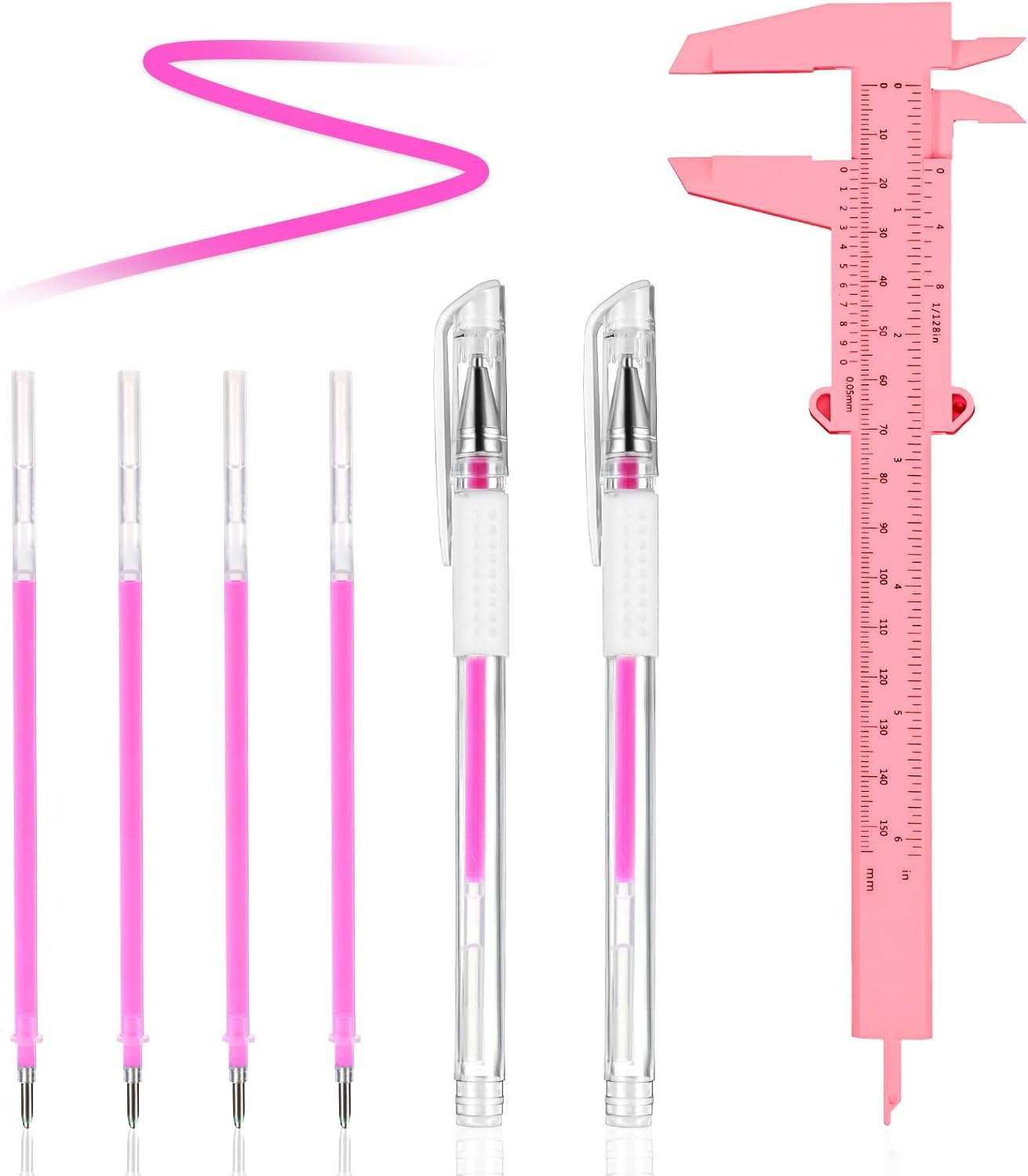 Eyebrow Microblading Marker Pen, 2 Pcs Brow Mapping Pens with with 4 Replacement Refills and 1 Ruler, Makeup Tattoo Skin Marker Pen, Brow Lamination Supplies for Eyebrow Lip Skin(Pink) image number 6