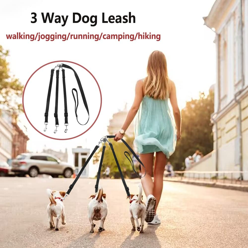 ASOCEA 3 in 1 Dog Leash Coupler Adjustable Detachable Nylon Three Way Dog Leash for One/Two/Three Dog Cats Pet image number 2