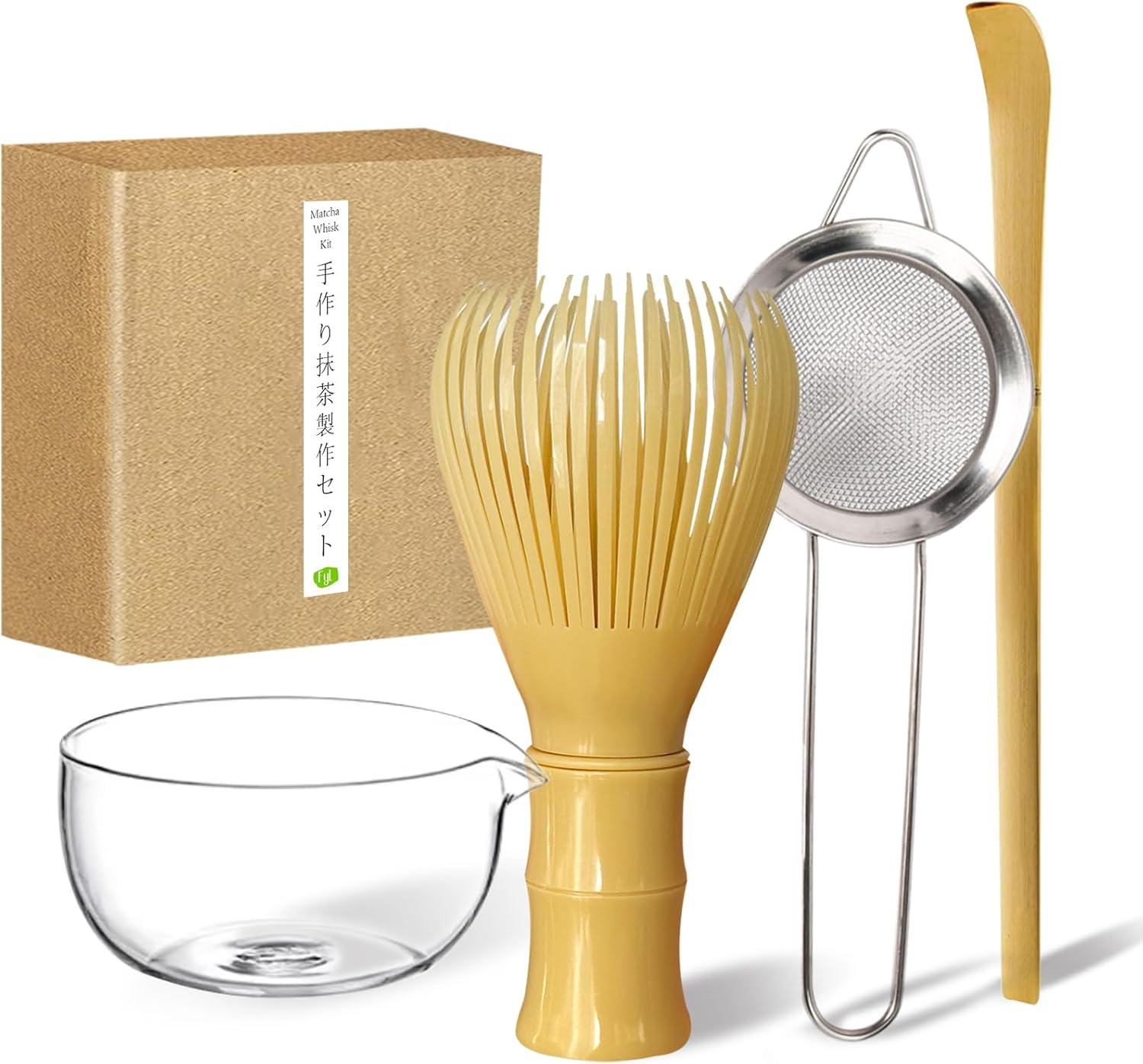 FYL 4Pcs Matcha Whisk Set, Dishwasher Safe Upgraded Resin Plastic Matcha Powder Japanese Tea Stirrer Kit with Matcha Bowl
