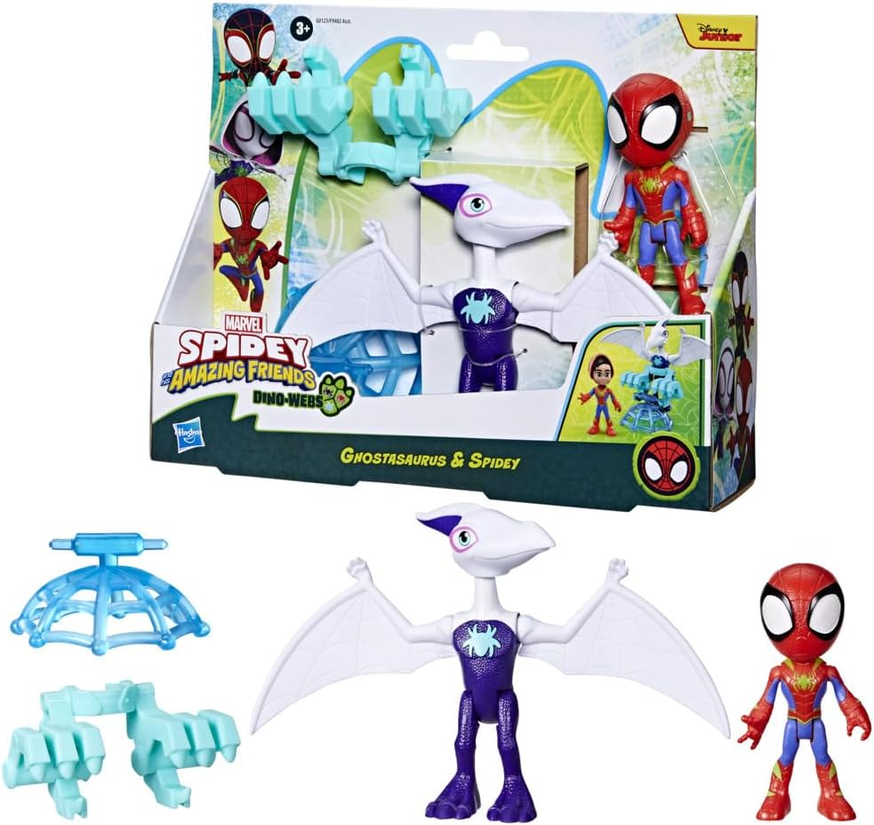 Marvel Spidey and His Amazing Friends Dino-Webs Ghostasaurus & Spidey 4-Inch-Scale (10Cm) Spider-Man Action Figure Set, Toys for Kids Ages 3 and Up image number 2