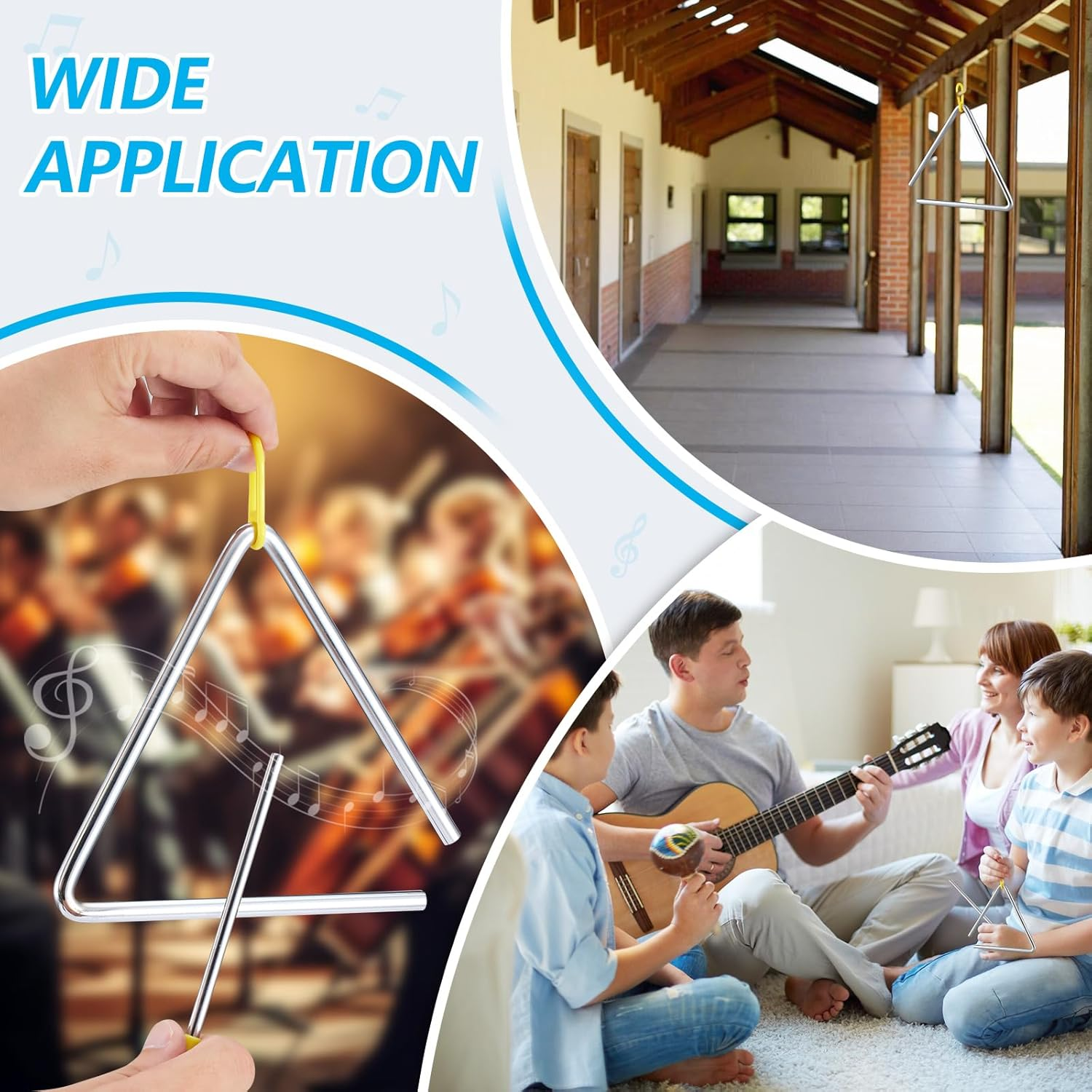 TIPTAP Hand Percussion Triangle, 6IN Musical Steel Triangle with Striker, Percussion Instrument with Exquisite Sound, Instrument for Orff Music Education image number 4