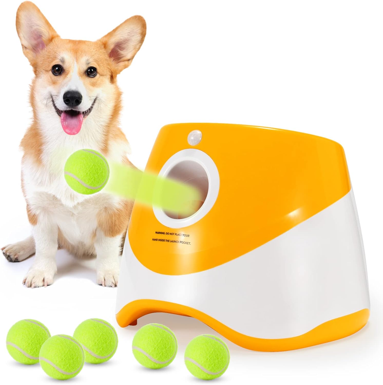 NOVAMART Dog Ball Launcher &ndash; Automatic Dog Ball Thrower for Small & Large Dogs, Interactive Pet Toy with 6 Tennis Balls & Adjustable Launch Distance, Indoor & Outdoor Play