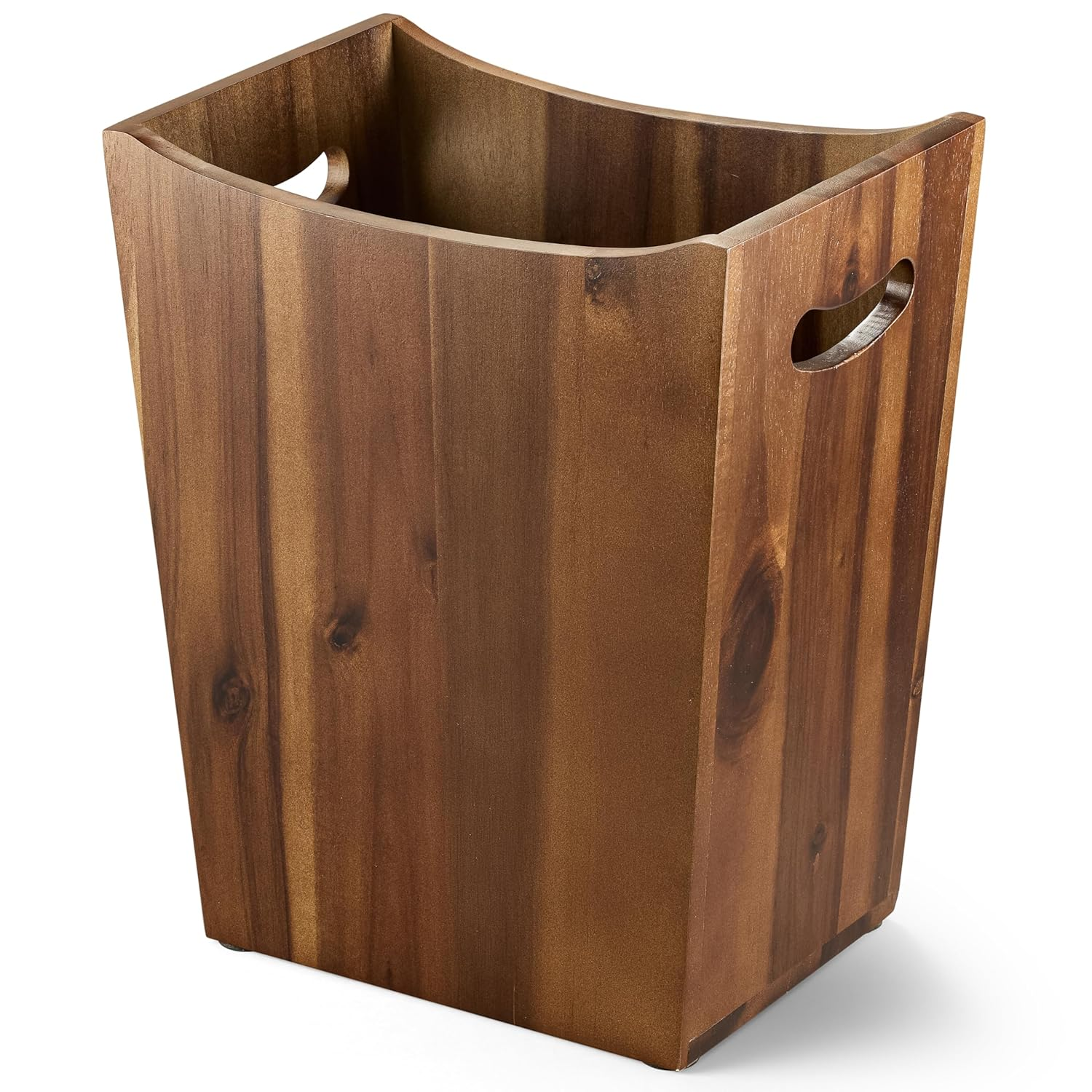 TIDITA 7.5 Litres Rectangular Wastebaskets - Acacia Wood Waste Basket with Handles - Small Trash Can for Bathroom - Brown Garbage Bin for Spa Bathroom Decorative, Kitchen under Counter image number 6