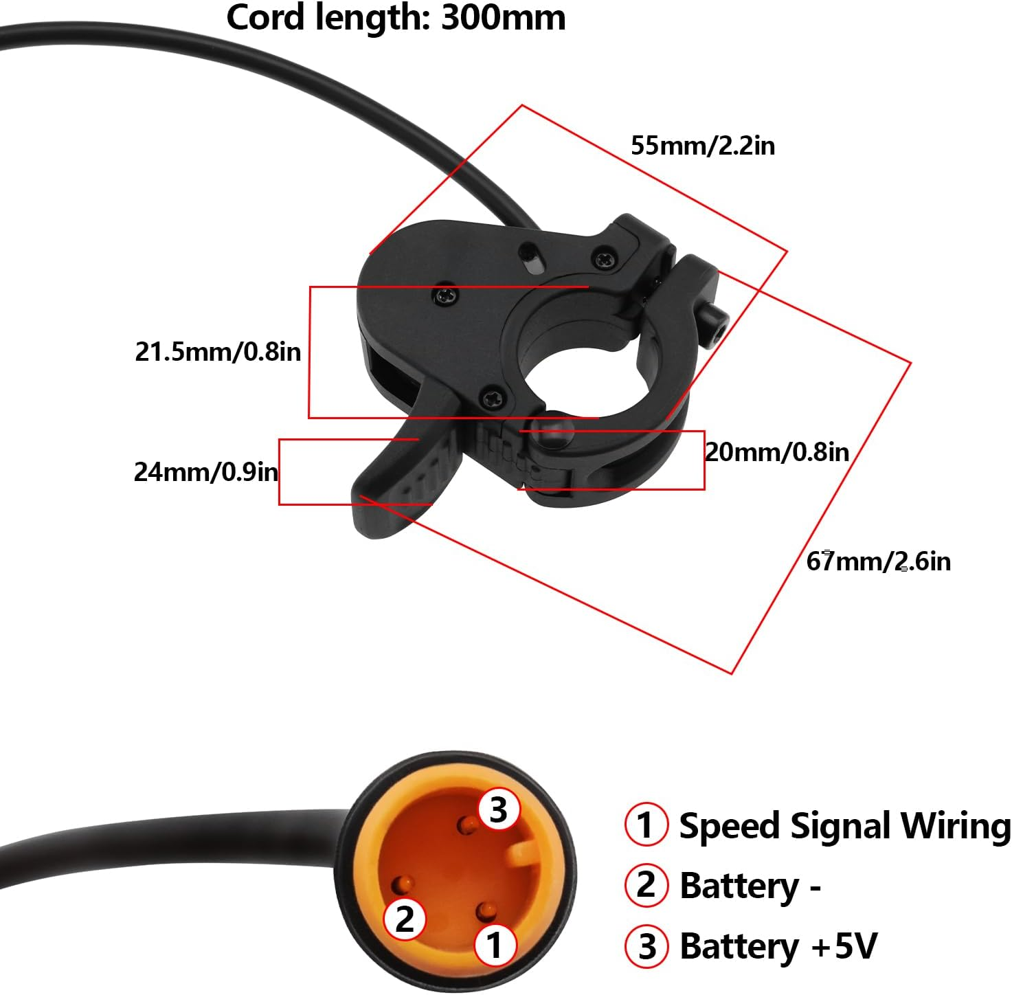 Emsea 1PC Electric Bicycle 300X Waterproof Connector Speed Control Finger Throttle Accelerator Line Length 30Cm 24V 36V 48V 60V 72V Voltage for 22Mm Handlebars image number 1