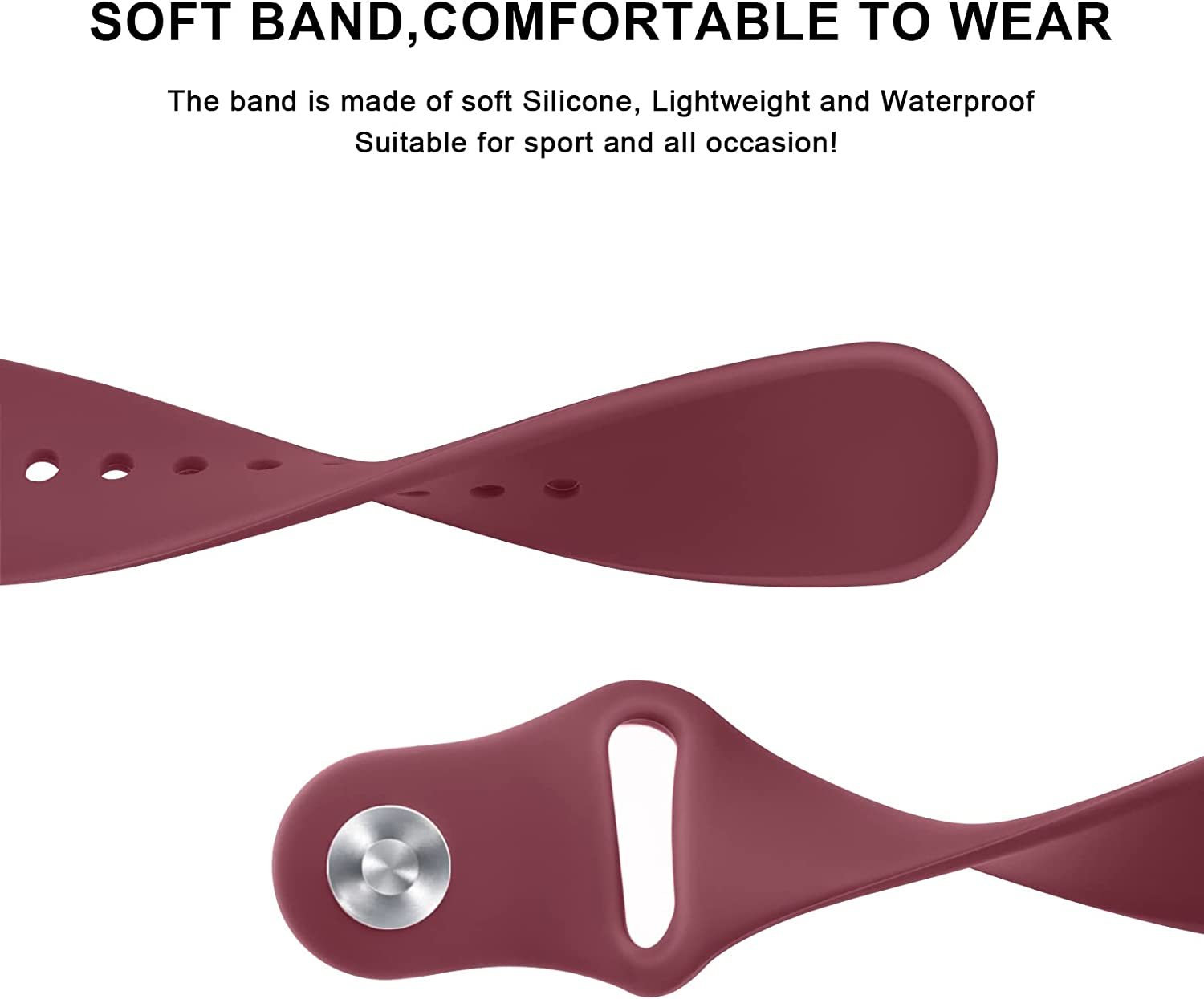 WAESRY [4 Pack] Silicone Bands for Fitbit Versa 3 Bands, Sense Band, Soft Adjustable Sport Replacement Wristbands Women/Men / Sense, Black + Navy Light Green Burgundy image number 5