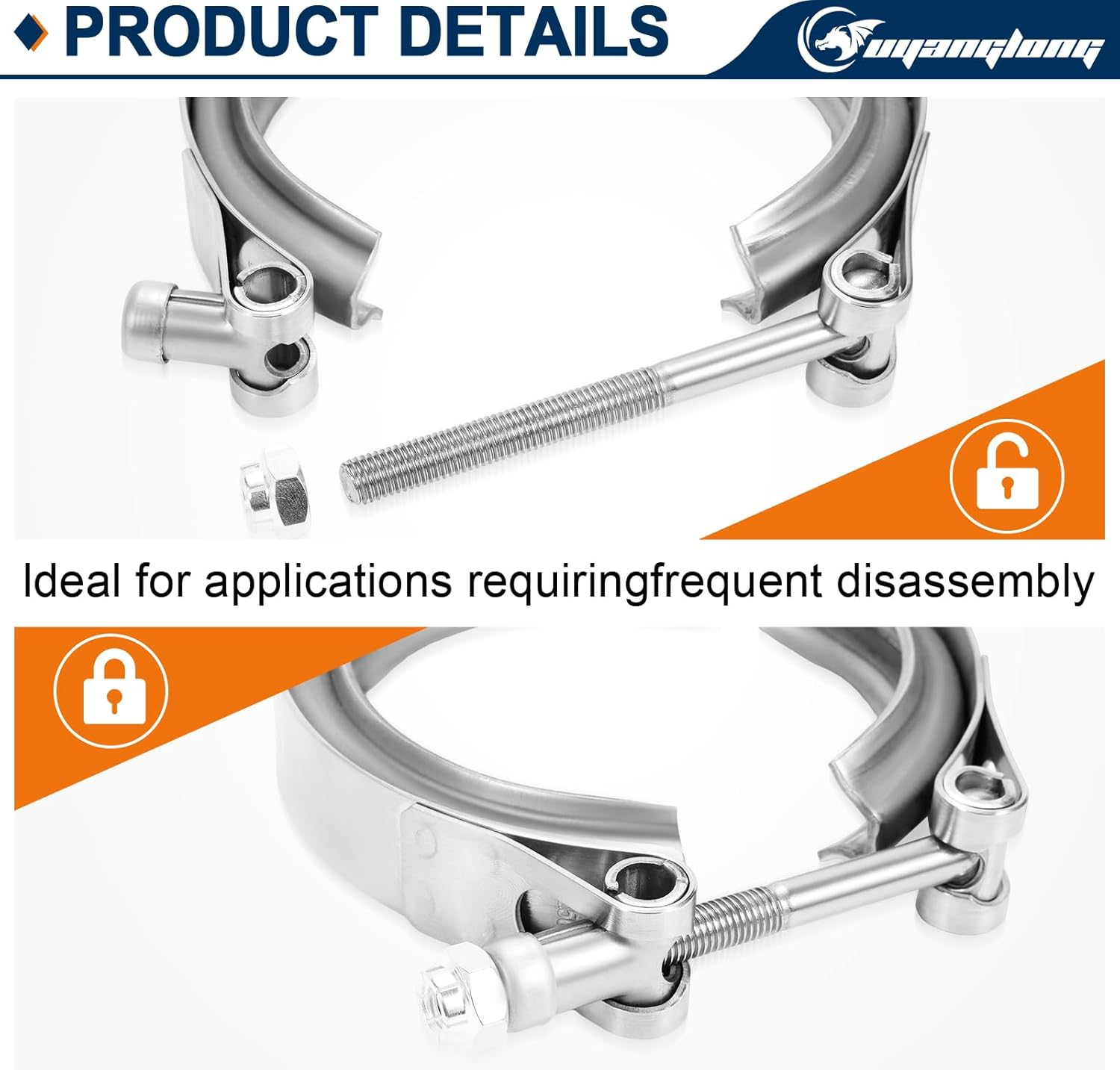 2.5 Inch V Band Exhaust Clamp with Flange Male Female Stainless Steel for Turbocharger, Exhausts, Mufflers, Downpipe 4PCS