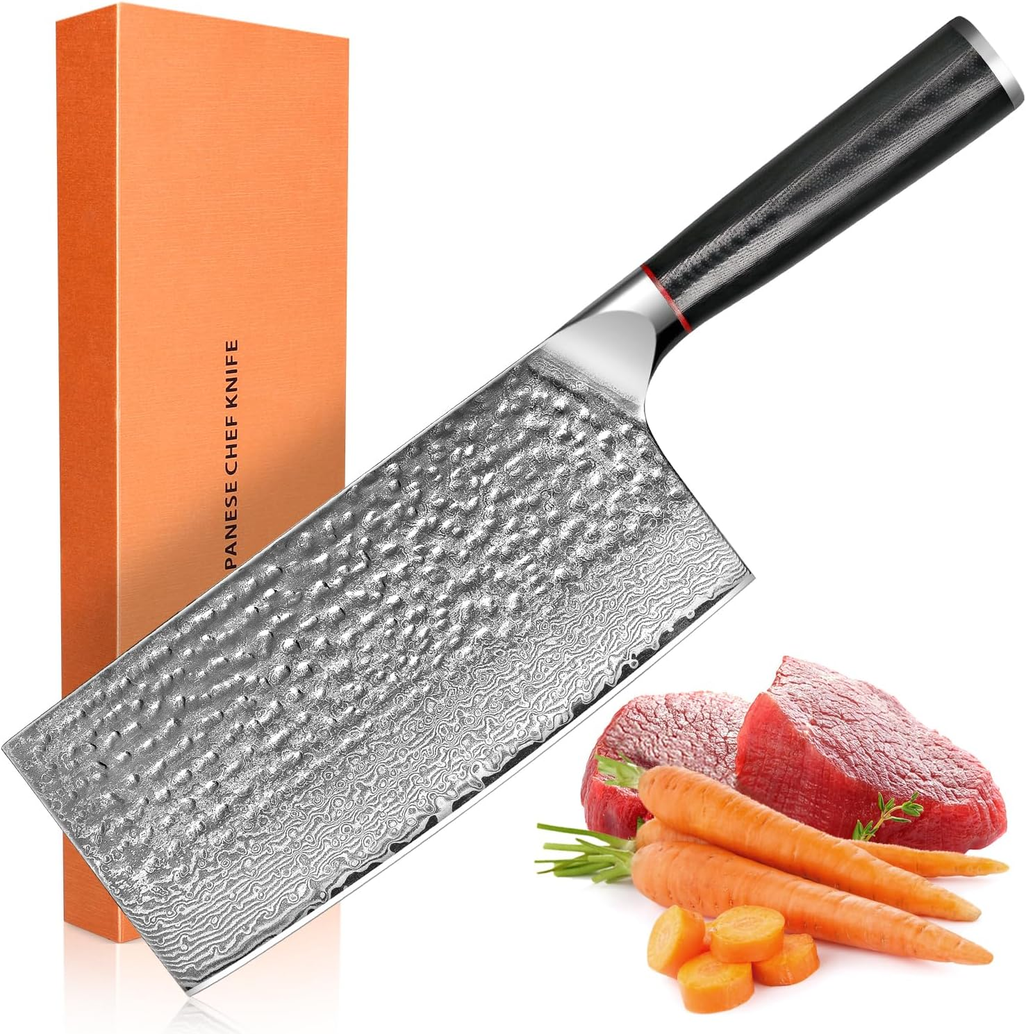 Knife Set 3-Piece Damascus Steel Chef Knife Set &ndash; 8 Inch Razor Sharp Kitchen Knives, 7 Inch Nakiri Knife, 5 Inch Slicing Knife with Ergonomic G10 Handle Cooking Knife Set, Gift Box