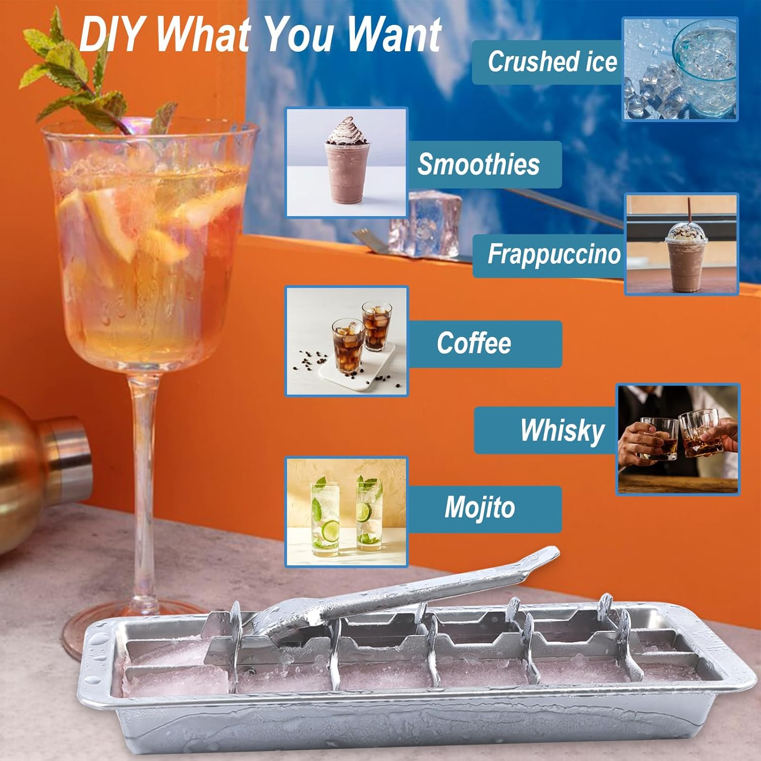 KAYCROWN 18/8 Stainless Steel Ice Cube Tray, 18 Slot Ice Tray with Easy Release Handle for Making Various Ice Cubes and Frozen Foods, Removable Slots for Easy Ice Cube Removal and Cleaning image number 4