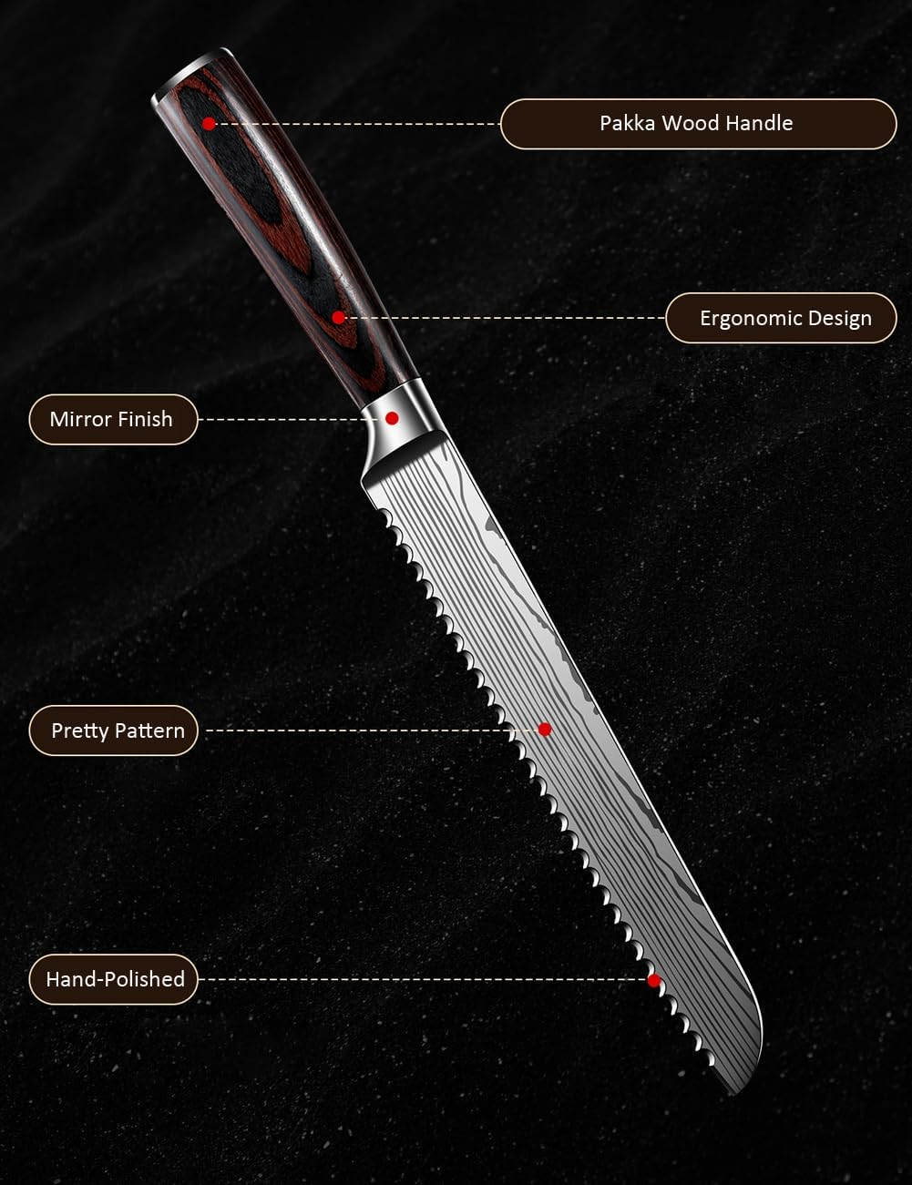 8 Inch Serrated Bread Knife High Carbon Stainless Steel Cake Cutter image number 2