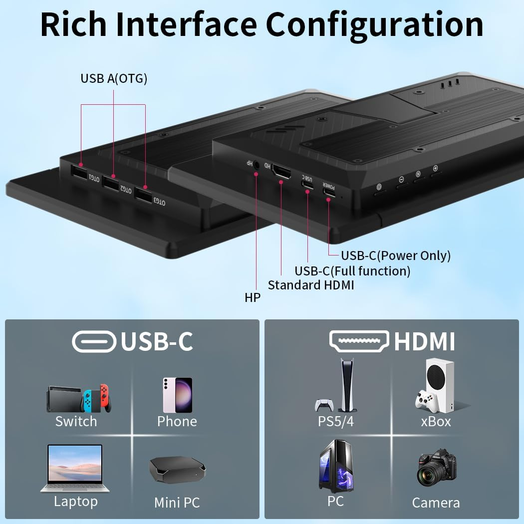 Magedok 10.1 Inch Touchscreen Mini Monitor, IPS 1540&times;720 USB-C HDMI Portable Secondary Display with Stand & Speaker, Stretched Bar Screen for PC Laptop Rasp PI AIDA64 STEM DIY image number 1