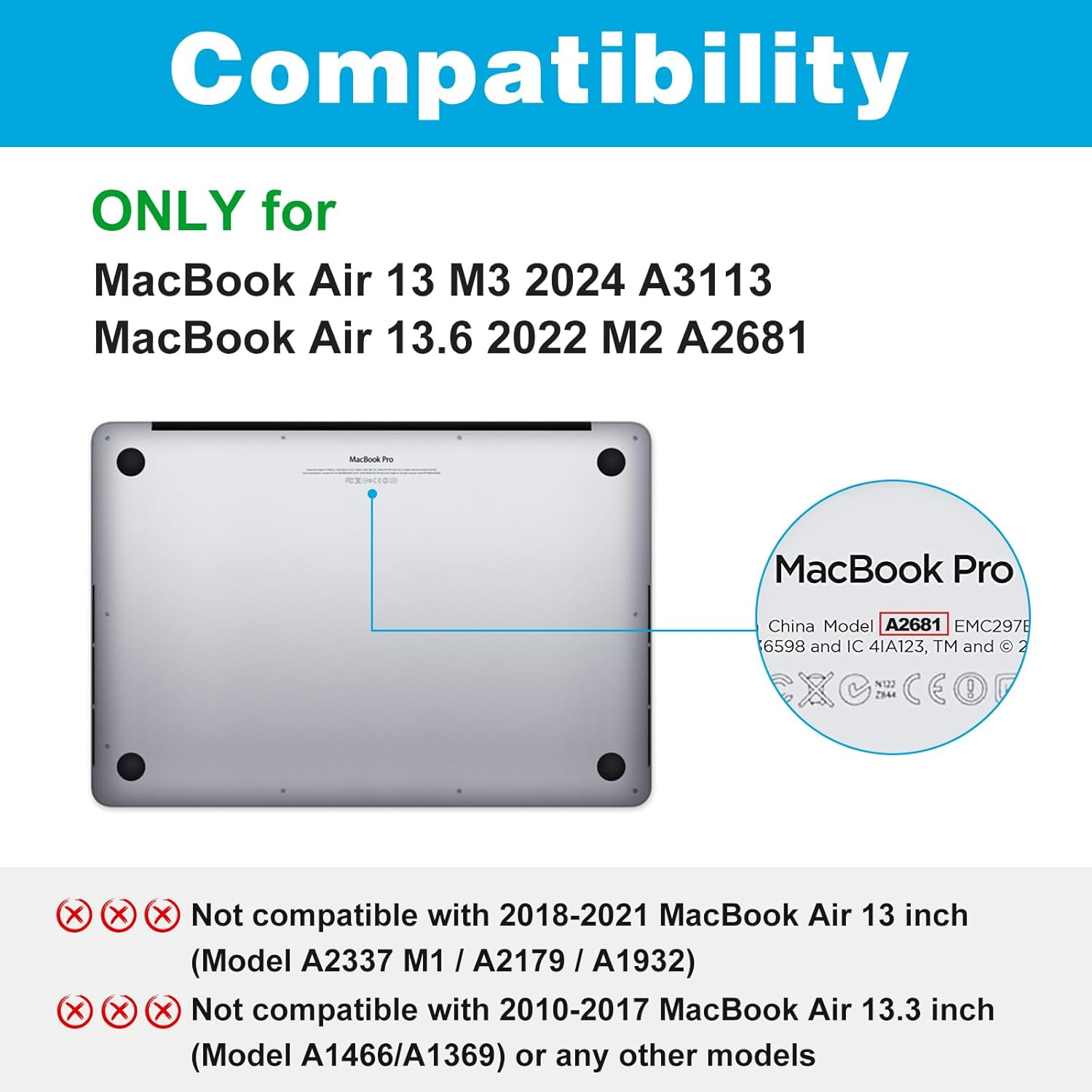 Procase Hard Shell Case for Macbook Air 13 M3 2024 A3113 and Air 13.6 2022 M2 A2681, Keyboard Skin Cover and Storage Bag for Accessories -Black