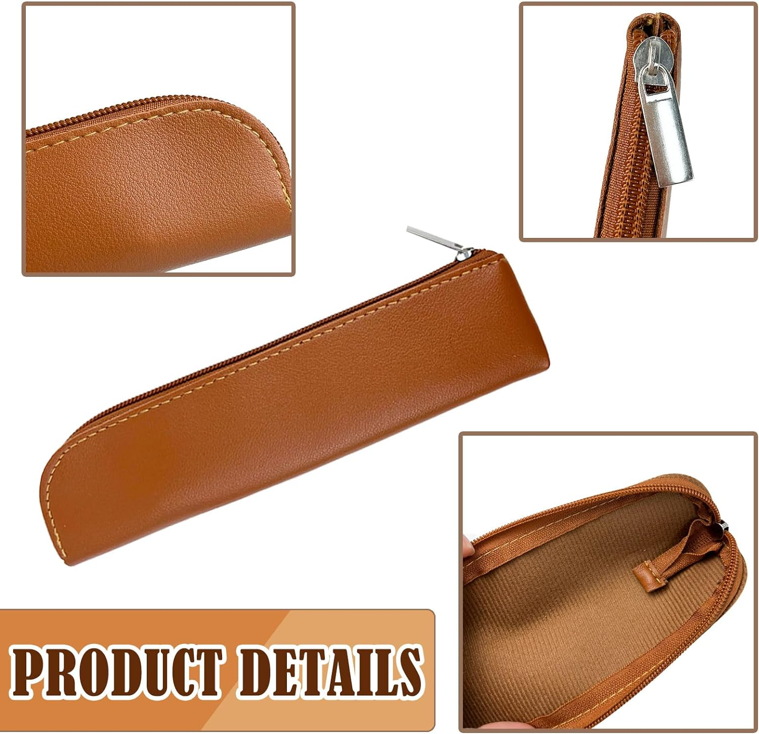 Binzus 5 Pcs Leather Pen Case Slim Design Cute Stationery Storage Bag with Zipper for Pens, Pencils, Markers (Colorful) image number 5