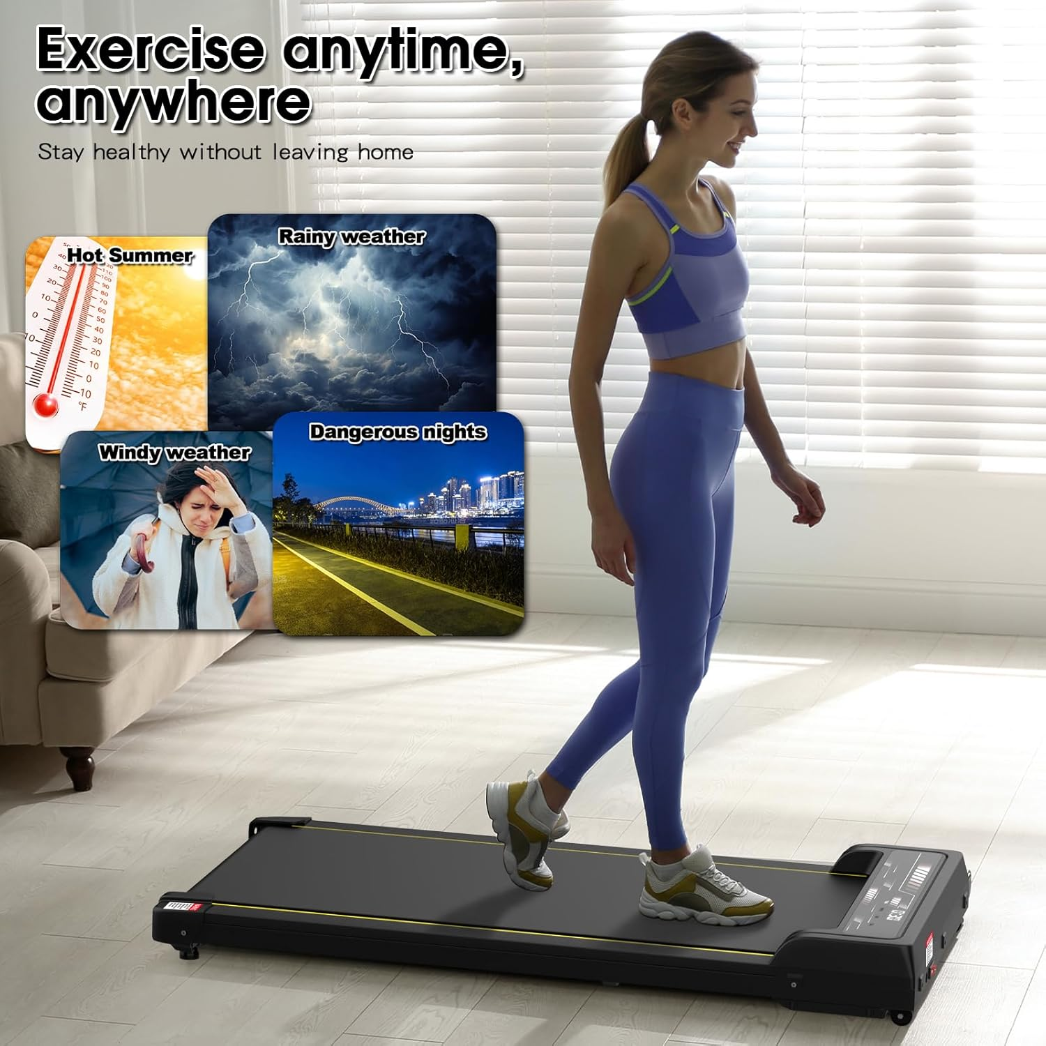 Advwin Walking Pad Treadmill, under Desk Electric Treadmill for Home, Compact Portable Walking Jogging Running Machine with Shock Absorption | Non-Slip | LED Display | Low Noise - White image number 7