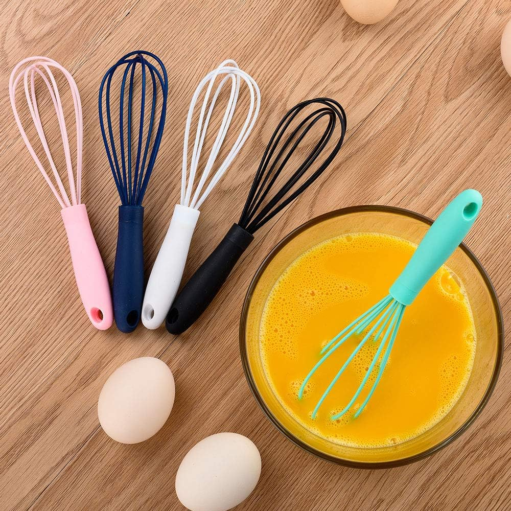 3 Pcs Premium Winaimer Colorful Kitchen Mini Silicone Whisks - Mini Whisk Set Egg Beater for Stirring Cooking Baking, Non Stick Hand Tiny Silicone Balloon Wire Whisk, Milk Frother image number 5