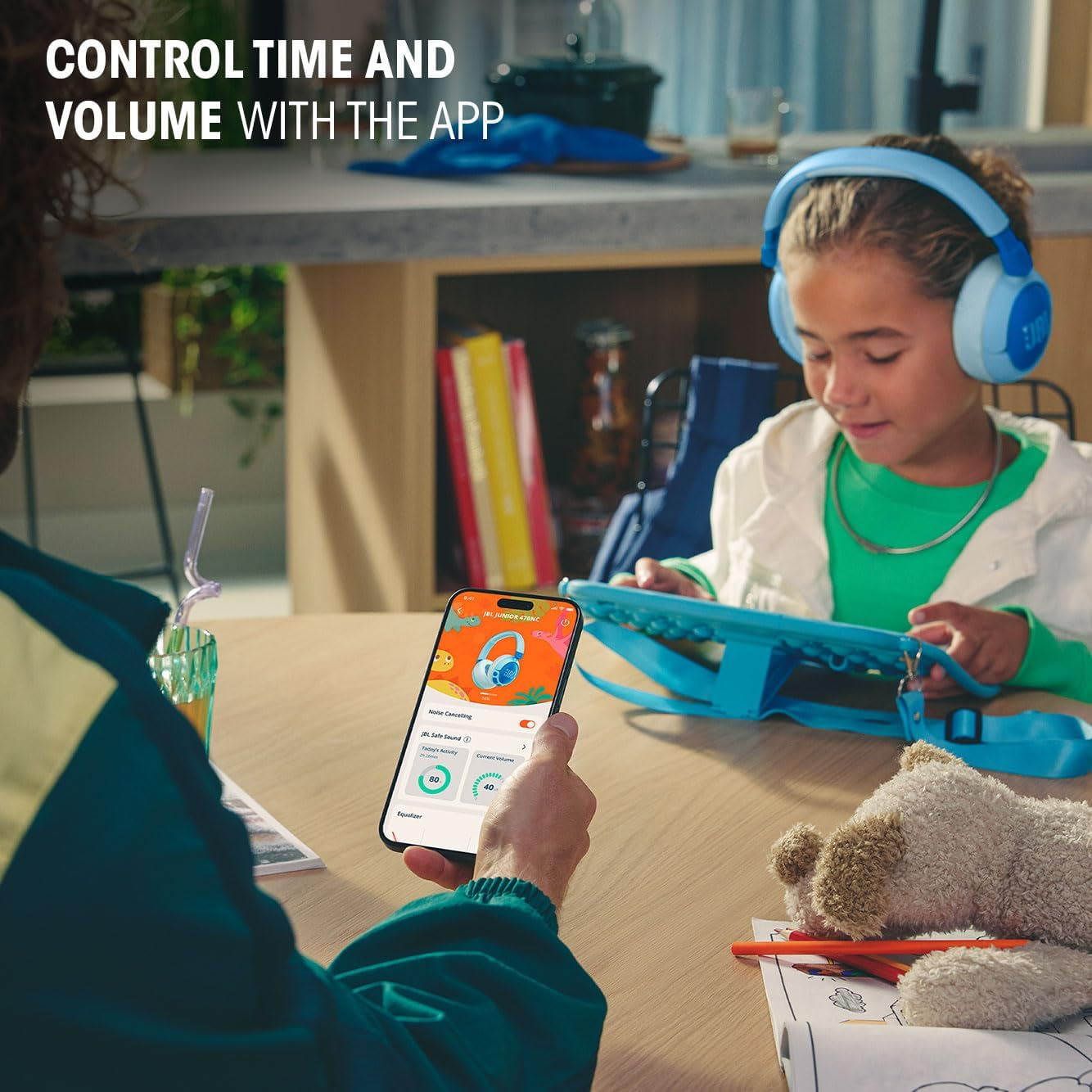 JBL Junior 470NC, JBL Safe Sound <85Db, Parental Control with Customizable Volume & Playtime, Easy Monitoring, Active Noise Cancelling, Built-In Mic, White - White image number 3