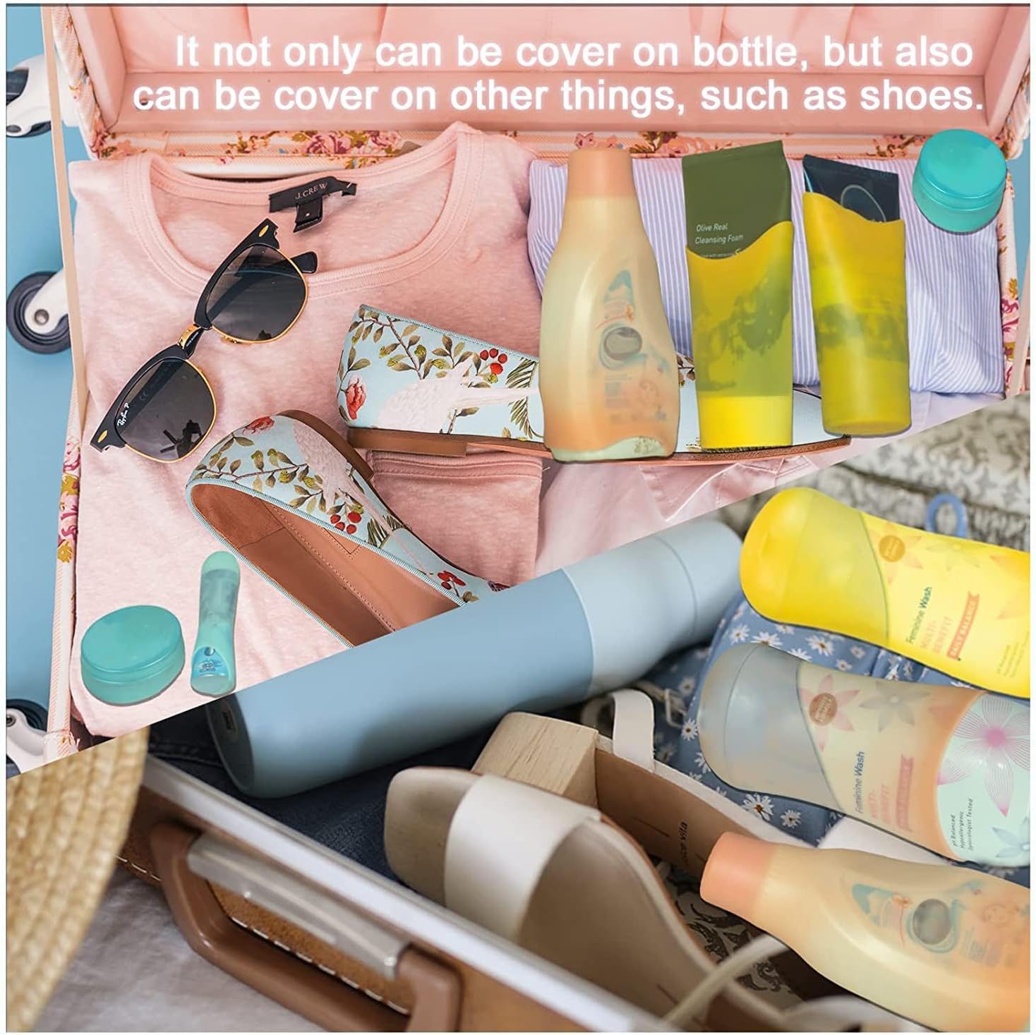 TRANOMOS 8 Pack Silicone Bottle Covers, Travel Essentials for Women Men, Travel Size Toiletries, Cruise Ship Essentials, Accessories Luggage, Travel Must Haves, Elastic Sleeves for Leak Proofing - 32 Pack image number 5