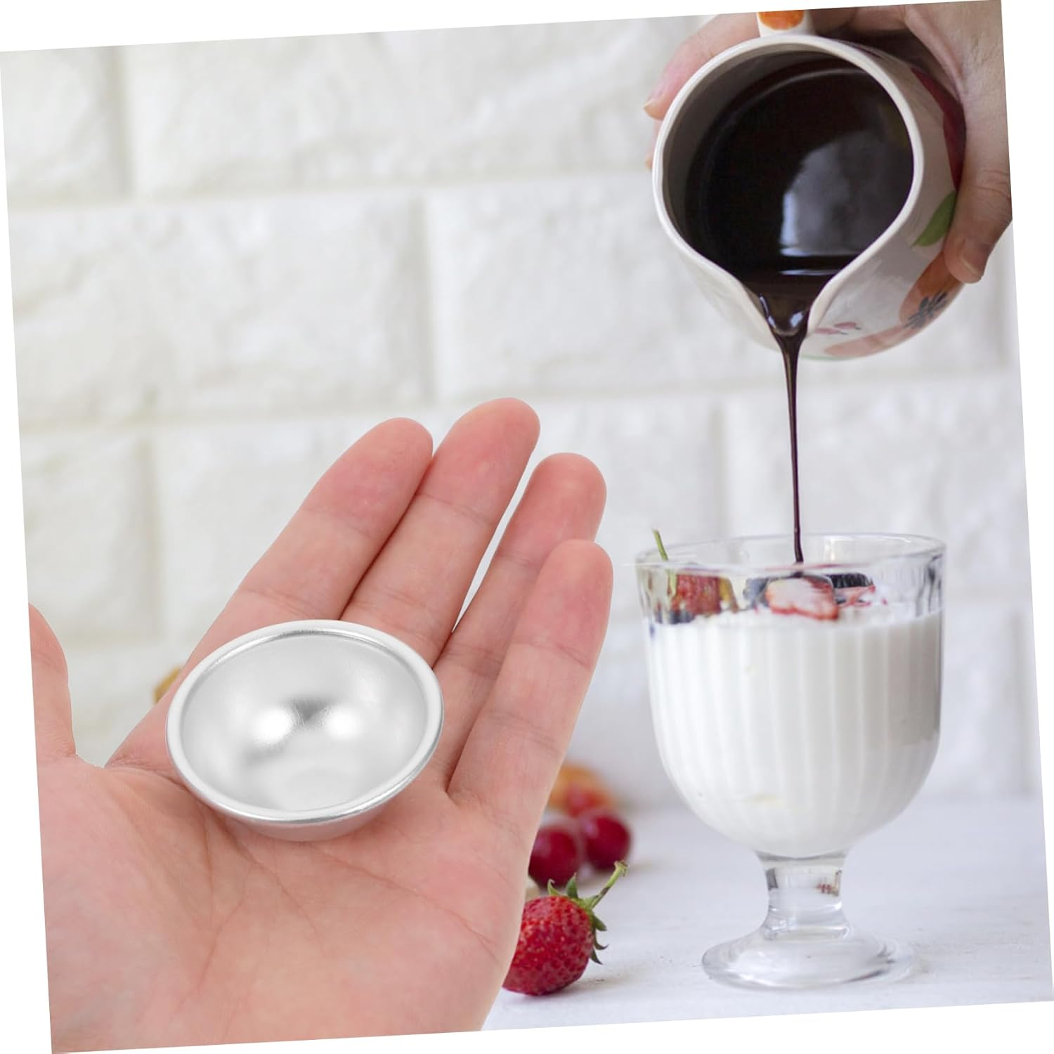 KONTONTY 4Pcs Aluminum Bath Bomb Molds DIY Cake Pans Hemisphere Pans Ball Molds Non-Stick Light Easy to Use for Small to Large Bath Bombs Food Crafting image number 3