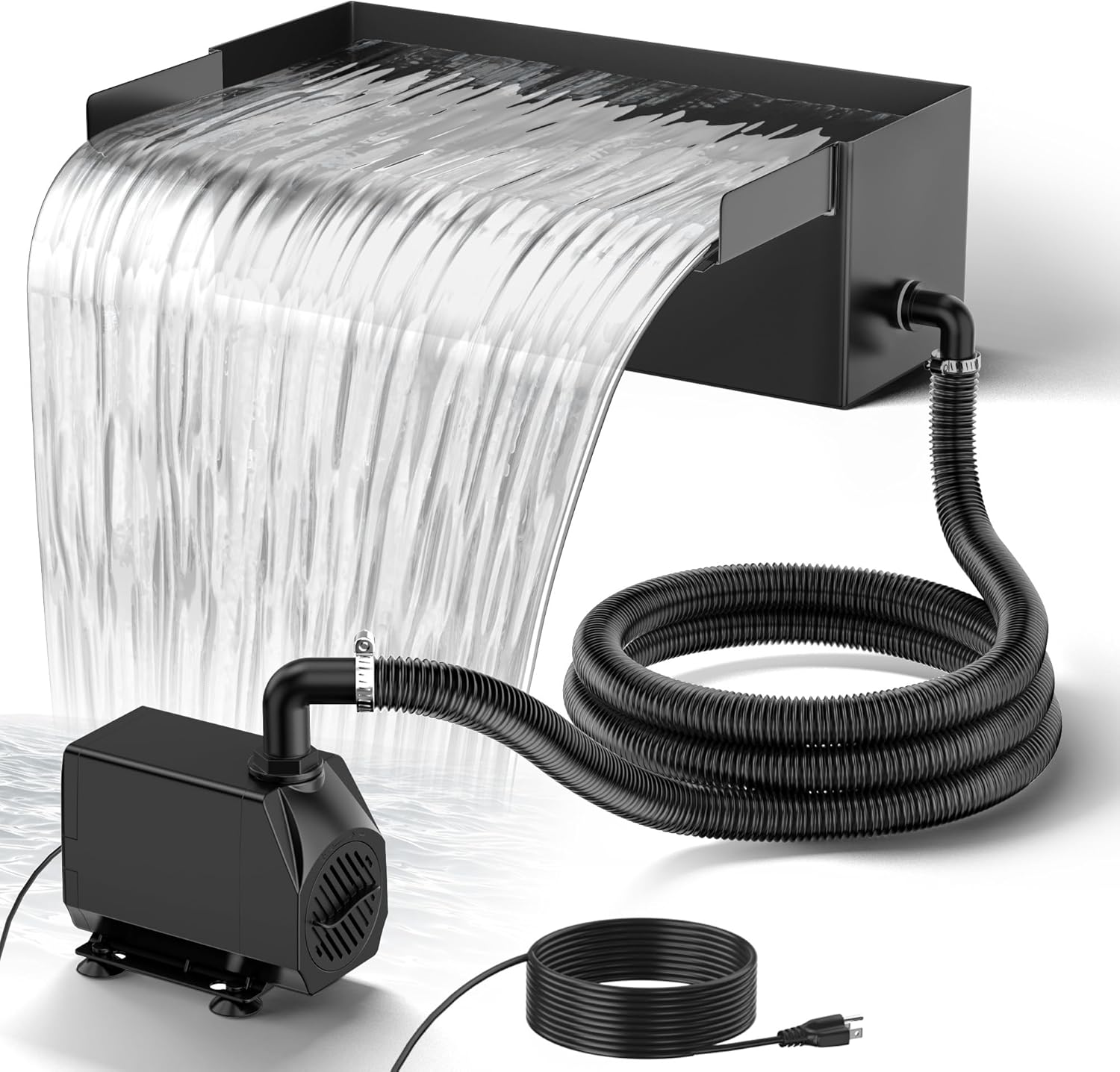 NFESOLAR Pond Waterfall Spillway Kit for Outdoor Pond up to 2000 Gallons, Includes 12.2" W Stainless Steel Pond Waterfall Box, 660GPH Ultra-Quiet Water Pump, 10FT Corrugated Tubing N4311 image number 6