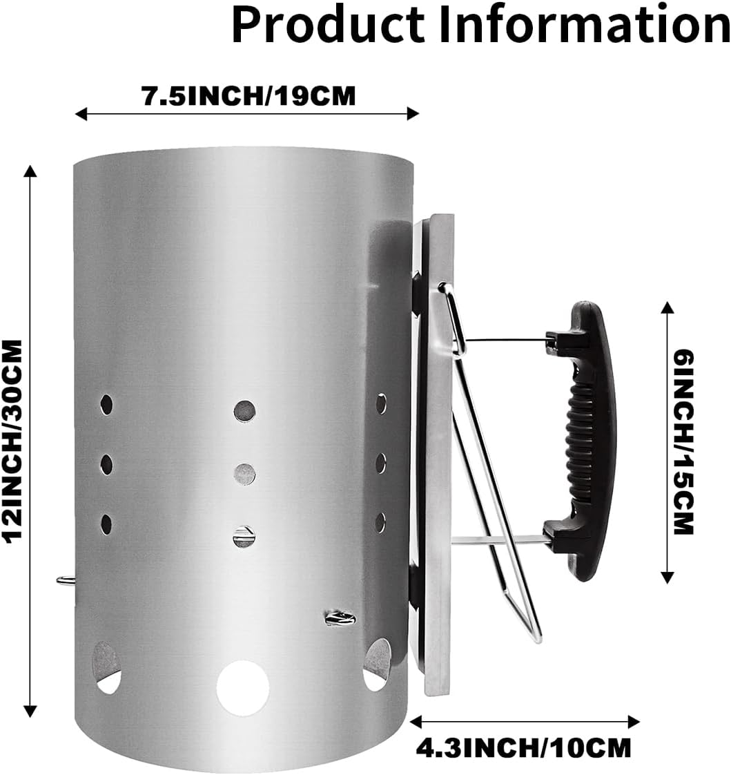 Gzcmxh Chimney Starter Charcoal Grill Tools Accessory Quick Rapid Fire Briquette Starters with Black Handle BBQ Chimney Starter for Outdoor Cooking Barbecue (Charcoal Chimney) image number 6
