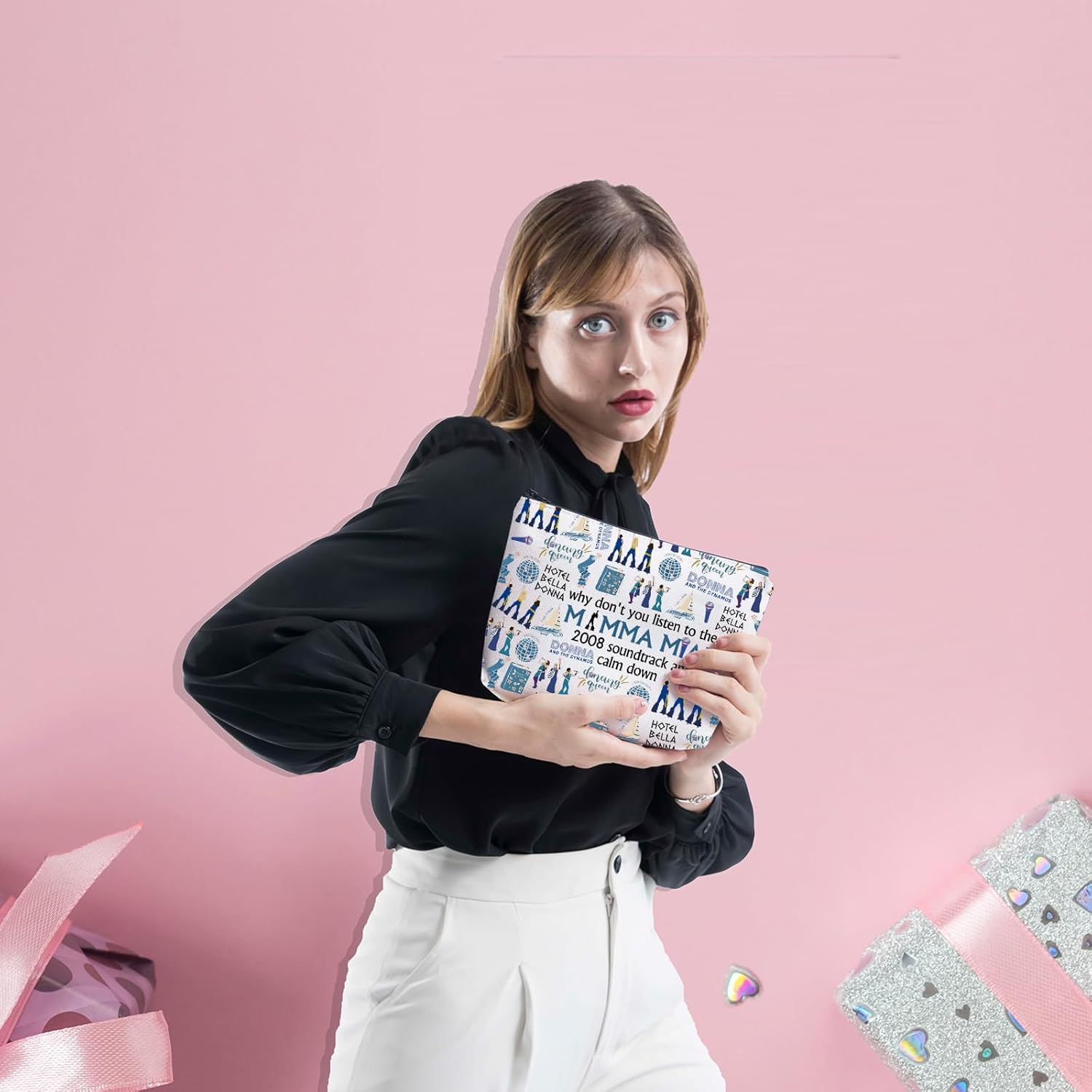 FOTAP Mamma Music Inspired Gift Mamma Inspire Cosmetic Bag Mia Merch Mamma Quote Bag, White, Mamma M-Ia image number 2