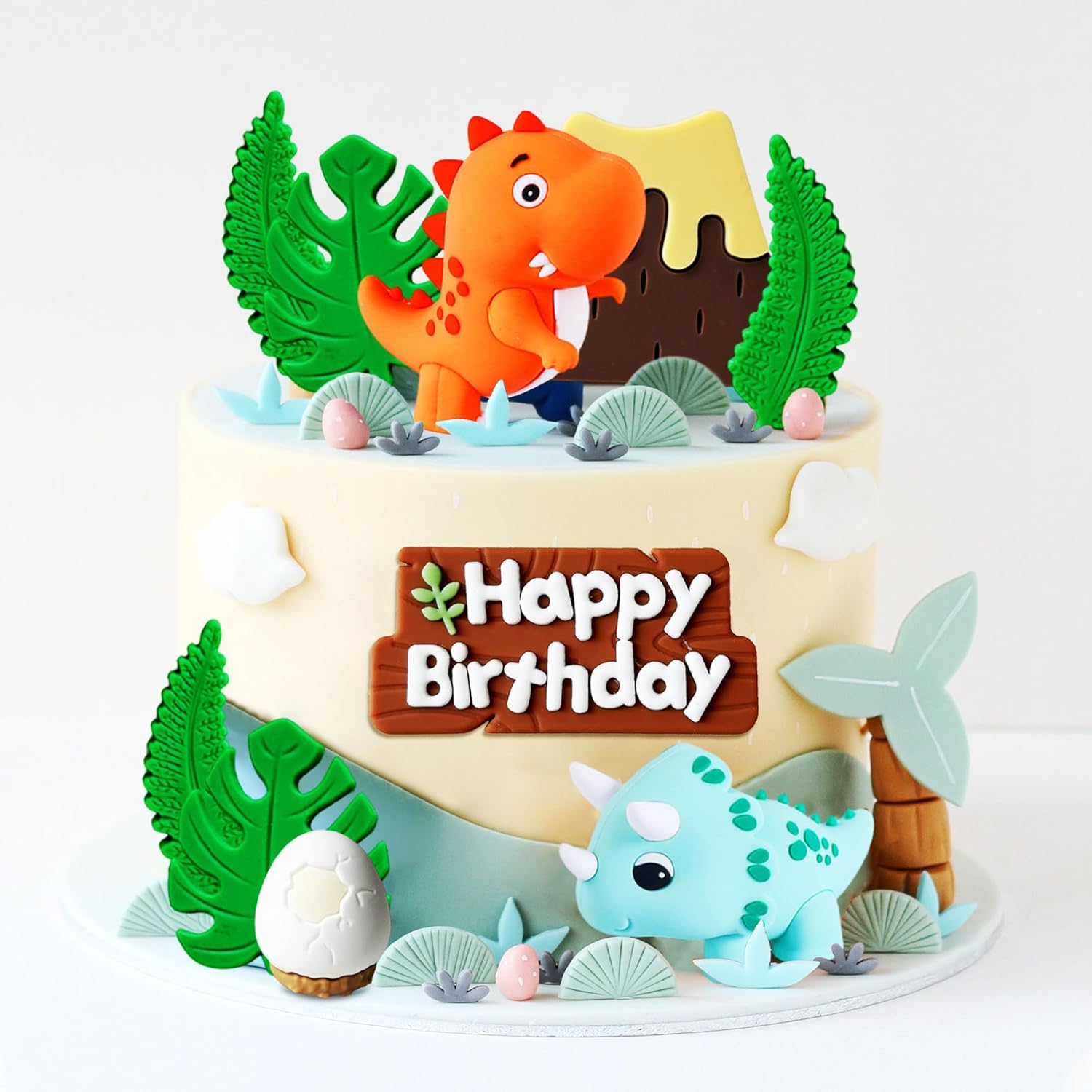Jevenis Luxury Little Dinosaur Cake Decorations Dinosaur Cupcake Topper Green Rex Three Dino Cake Toppers for Birthday Baby Shower Party Supplies