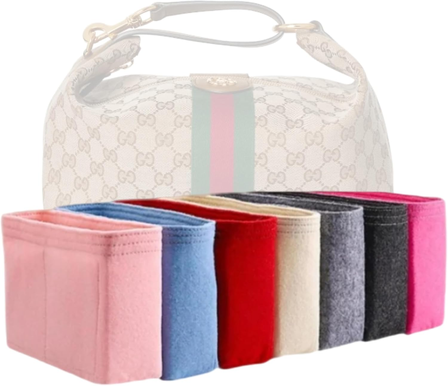 Xoppia Bag Organizer Compatible with Gucci Vanity Medium Top Handle Bag. Felt Insert Liner for Women Tote Handbag. (Black, Style B: Side Zipper)