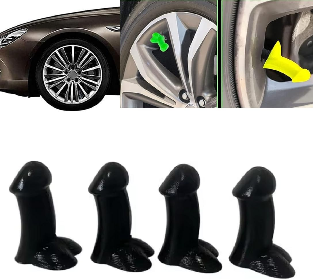 Funny Prank Tire Valve Stem Caps Gag Gifts Pencil Valve Stem Caps Hilarious Prank Gifts Joke Gift Dust Proof Covers Wheel Tire Exterior Accessories for Cars, Bike, Trucks,Motor (Black 8Pc)