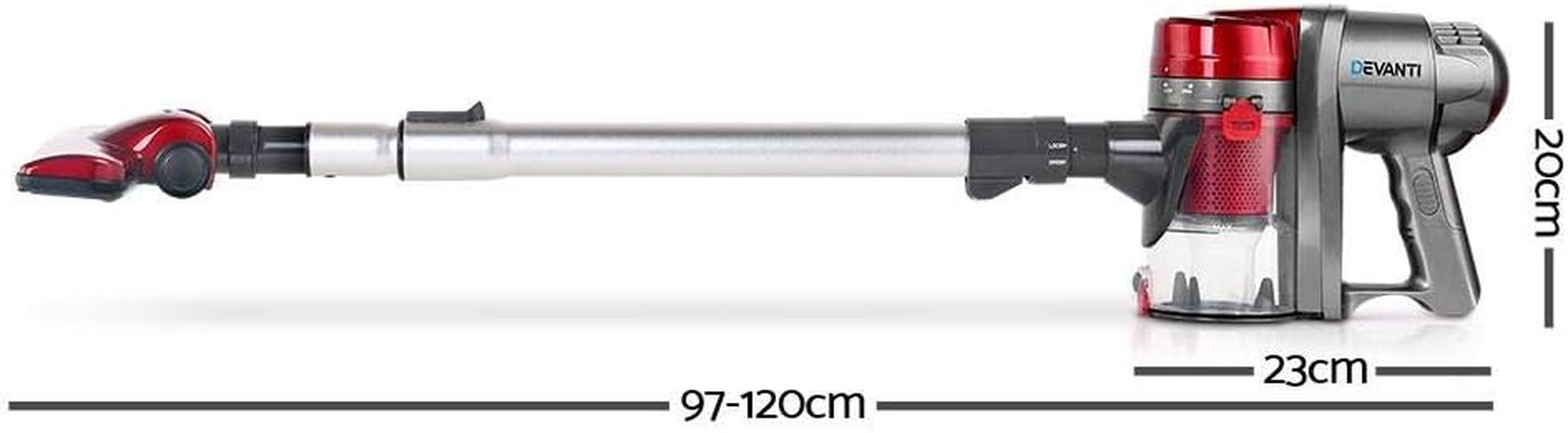 Devanti Stick Vacuum Cleaner, Corded Handheld Bagless Vacuum with Strong Suction, Ultra-Light Compact Design for Home, Car & Stairs &ndash; Red