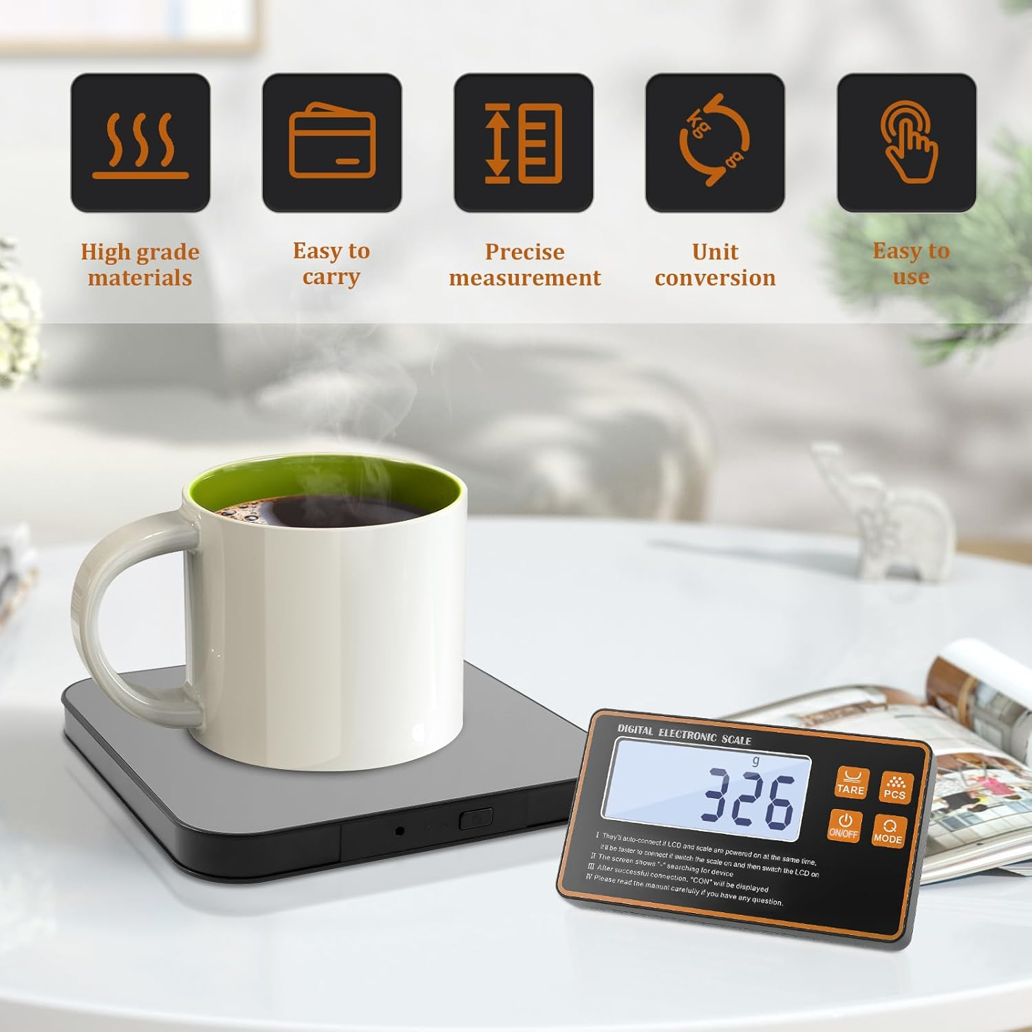 Food Scale with Detachable Display, 15Kg Wireless Digital Kitchen Scale with 1G Precise Graduation, Electronic Food Weighing Scales for Cooking Baking image number 3