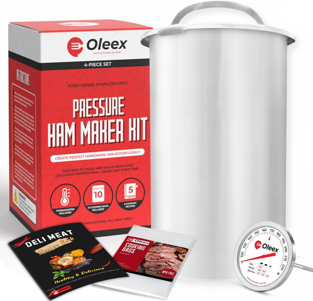 Oleex Lunch Meat Press Mold for Deli Meats-Homemade Ham Maker Meat Press Tool with Cooking Thermometer, 10 Cooking Bags & Recipe Book-Multipurpose Stainless Steel Pressure Sandwich Lunchmeat Maker image number 4