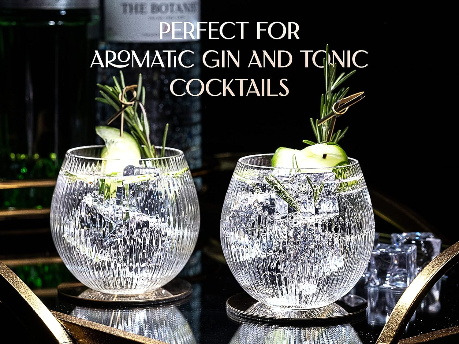 Vintage Art Deco Gin and Tonic Balloon Glasses | Set of 4 | 13.5 Oz Stemless Crystal Copas for Drinking Gin Cocktails | Retro Gift Goblets for Gin Lovers | Bubble Cups for Bar Drinks image number 2