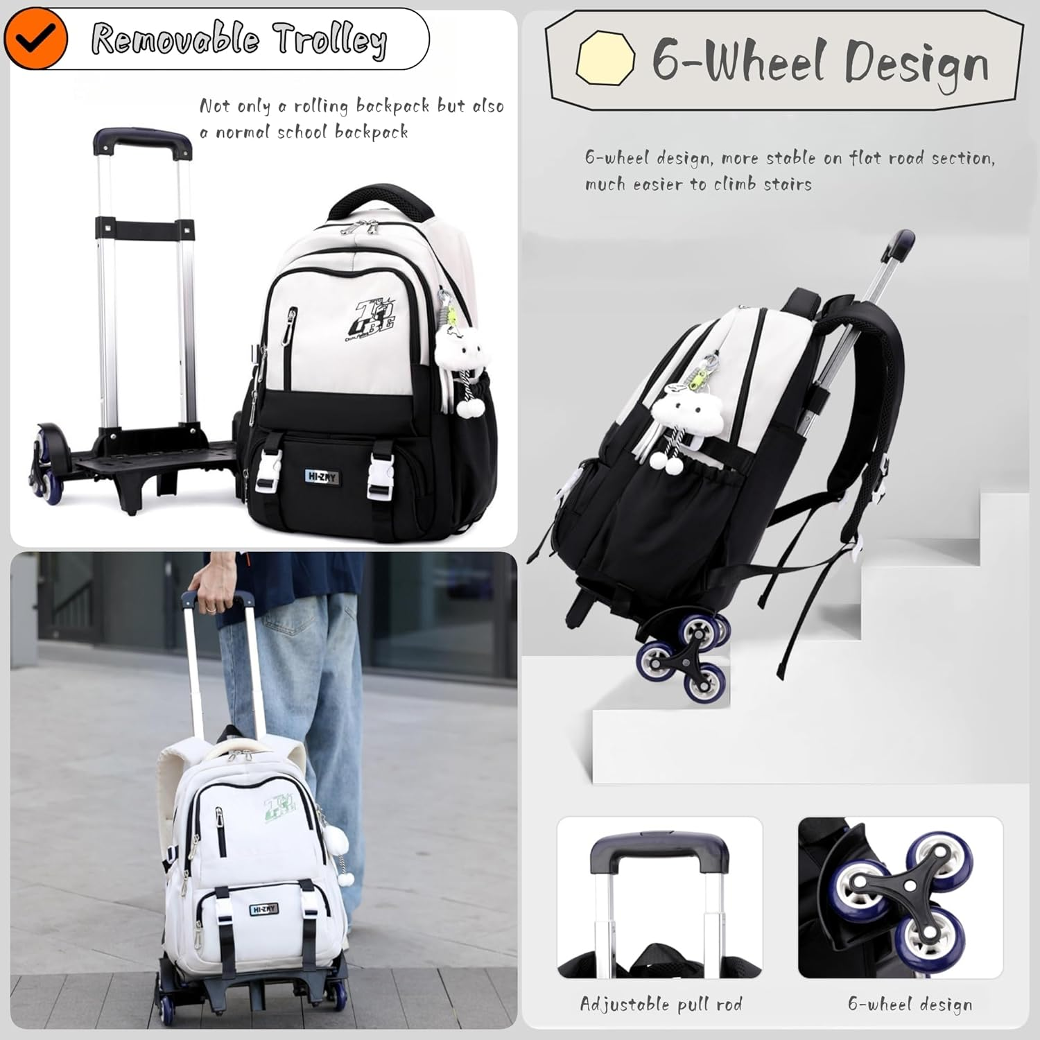 GRUOTEIS Kids Rolling Backpack for Teen Girls Boys School Bag Backpack with Wheels