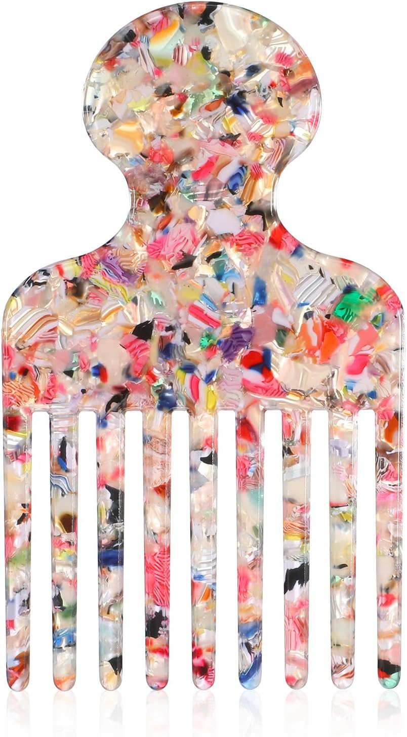 Afro Hair Pick Comb for Women Men 4.8'' Detangling Lifting Combs Wide Tooth Comb for Curls Acetate Combs Hair Styling Tool(Colorful) image number 5