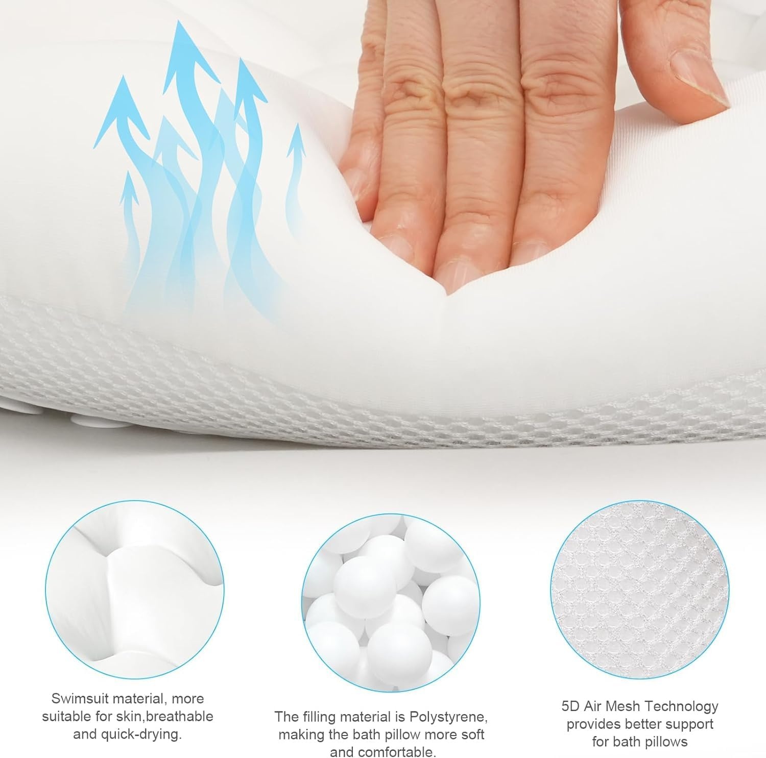 Bath Pillows for Bathtub Full Body, Ultra-Thick Tub Cushion for Butt, Luxury Bathroom Accessories Spa Pillow with 168 Suction Cups for Head and Neck Support with Laundry Bag White