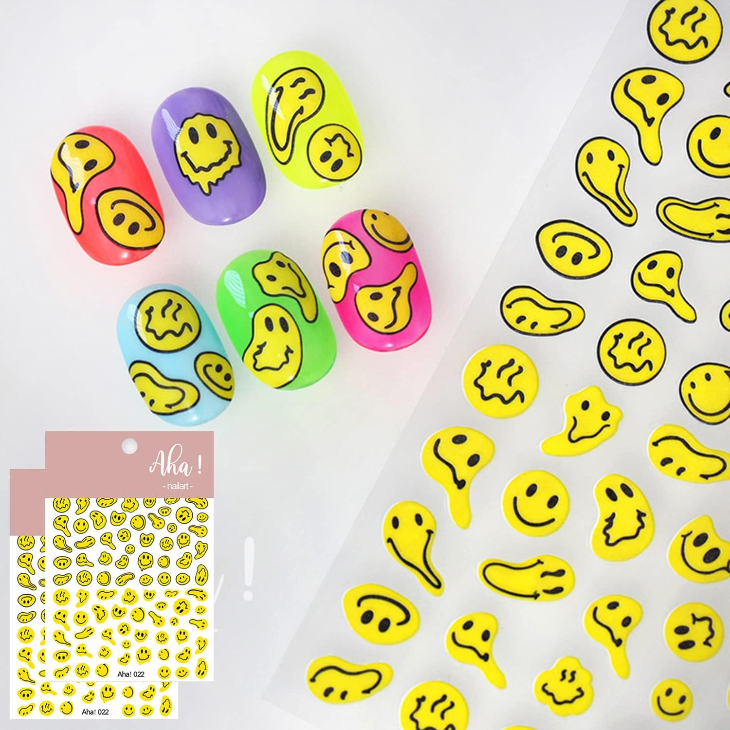 Graffiti Fun Nail Art Stickers Decals Abstract Yellow Twisted Face Nail Art Sticker 3D Self Adhesive DIY Design Fashion Trend Glamour Decoration Accessories for Ladies Girls Kids (2 Sheets)