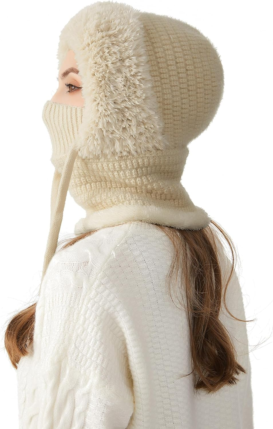 KEOYA Women One-Piece Slouchy Winter Beanie Hats Fleece Lined Scarf Mask Warm Cap Balaclavas Knitted Hat - Grey image number 6