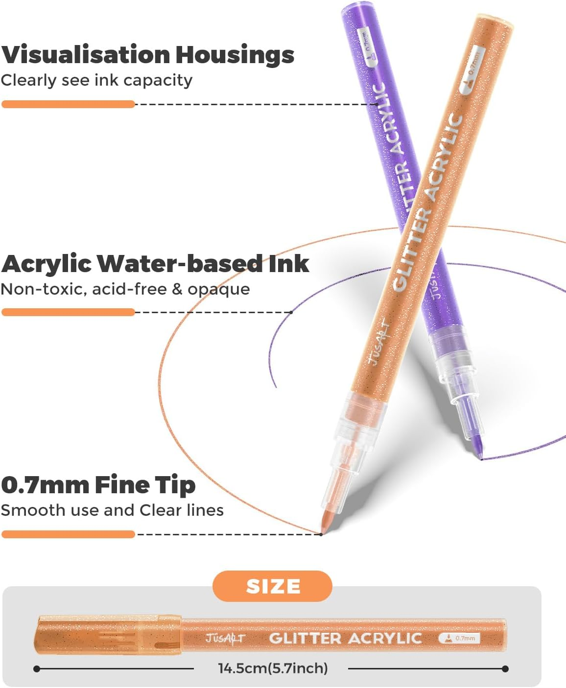 16 Colors Acrylic Glitter Markers Pen, Glitter Paint Pens, 0.7Mm Fine Point Tip Metallic Shimmer Marker, Adults DIY Crafts Making, Greeting Birthday Cards Present, Drawing, Scrapbooking Supplies image number 6