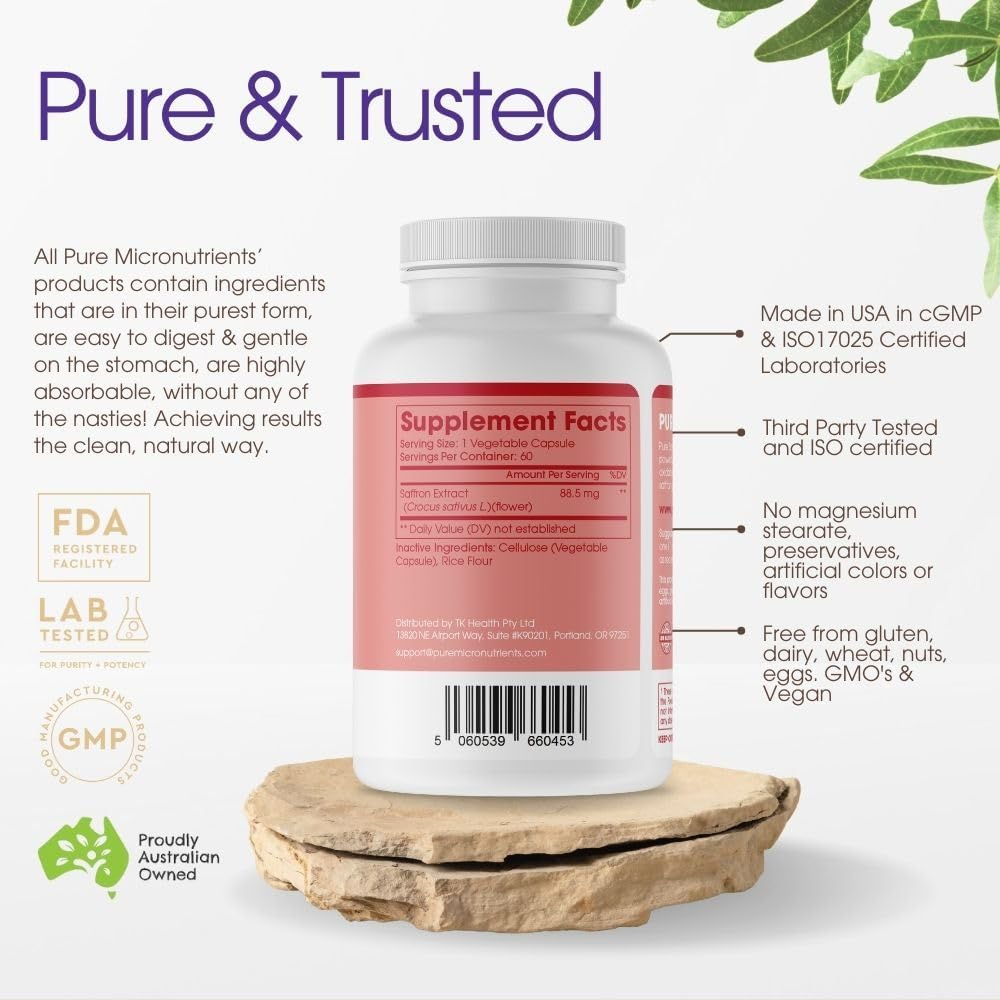Saffron Supplements - 100% Pure Saffron Extract Capsules - Boost Energy & Mood, Support Eye & Heart Health image number 3