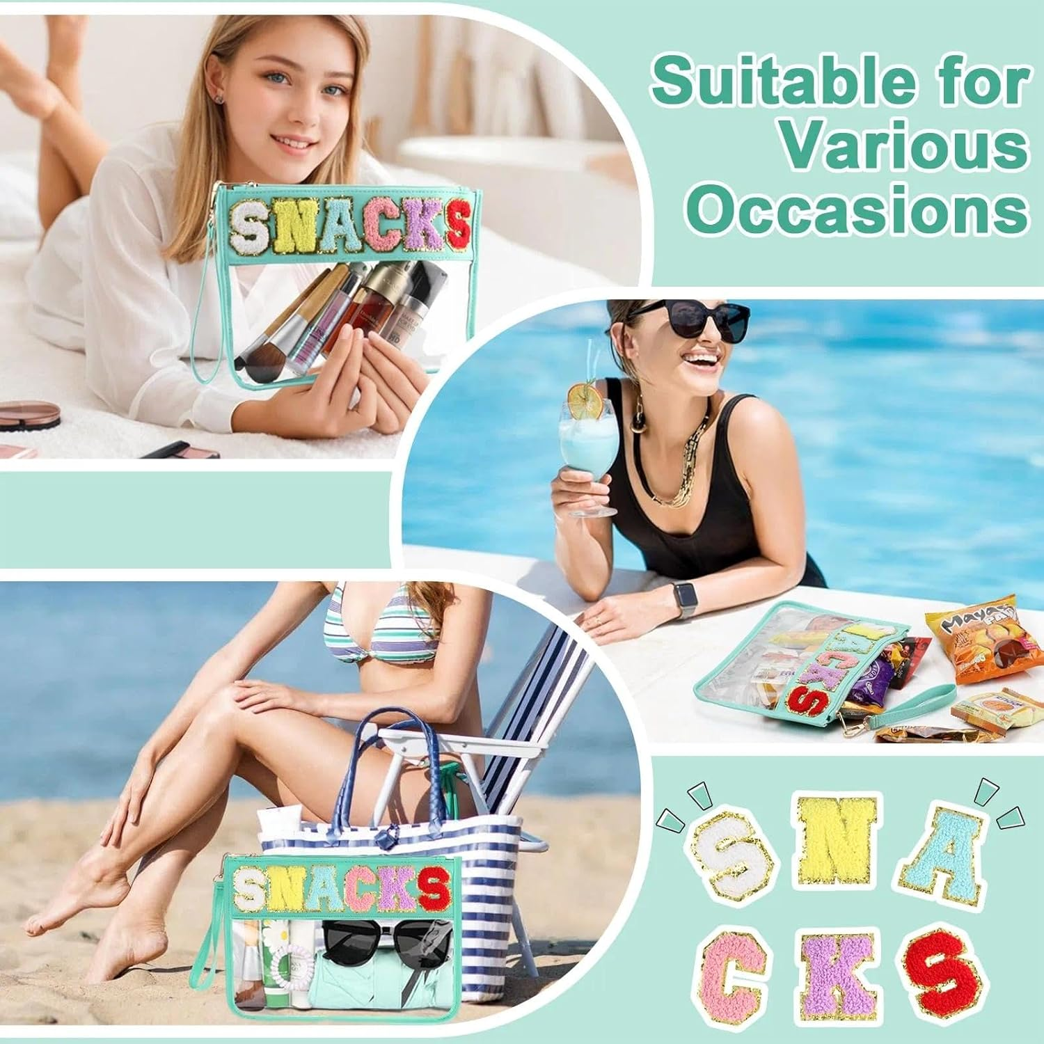 Waterproof Cosmetic Pouch Travel Pouch, Large Capacity Preppy Style Bag with Carry Strap, Multi-Purpose Clear Tote Bag in Green, Suitable for Women &ndash; Unron image number 6