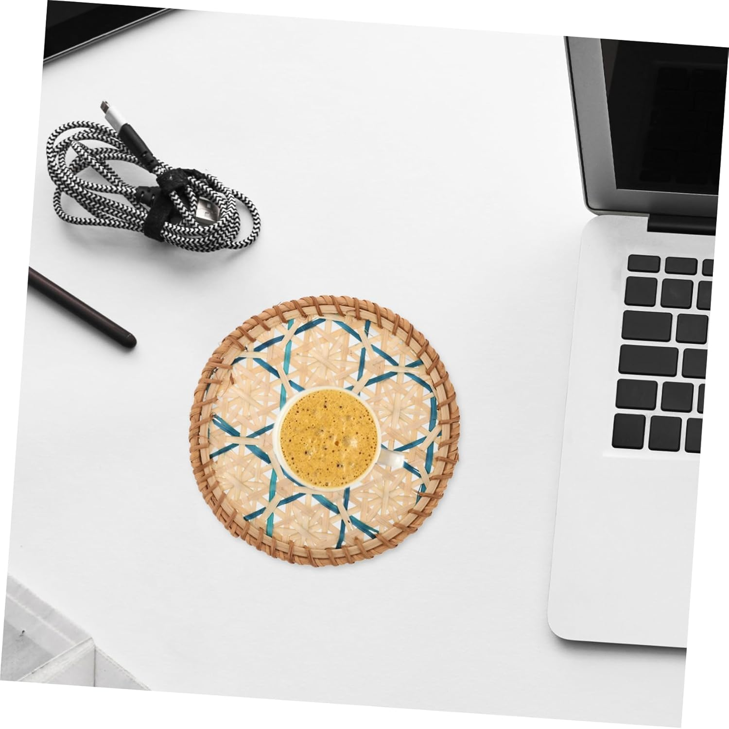 Rustic Woven Rattan Coaster Heat Insulation Mat for Coffee Bar Tea Cup Holder image number 5