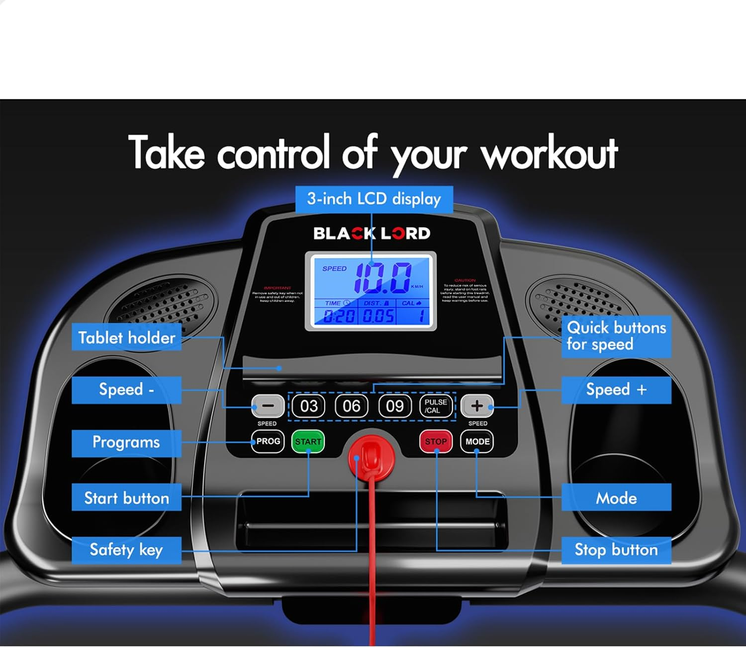 BLACK LORD Foldable Treadmill Running Machine 2.2HP, Electric Fitness Equipment Walking Pad for Exercise Walking Jogging Hiking Workout Cardio Aerobic Home Gym Office Commercial (Onyx FD-X) image number 6