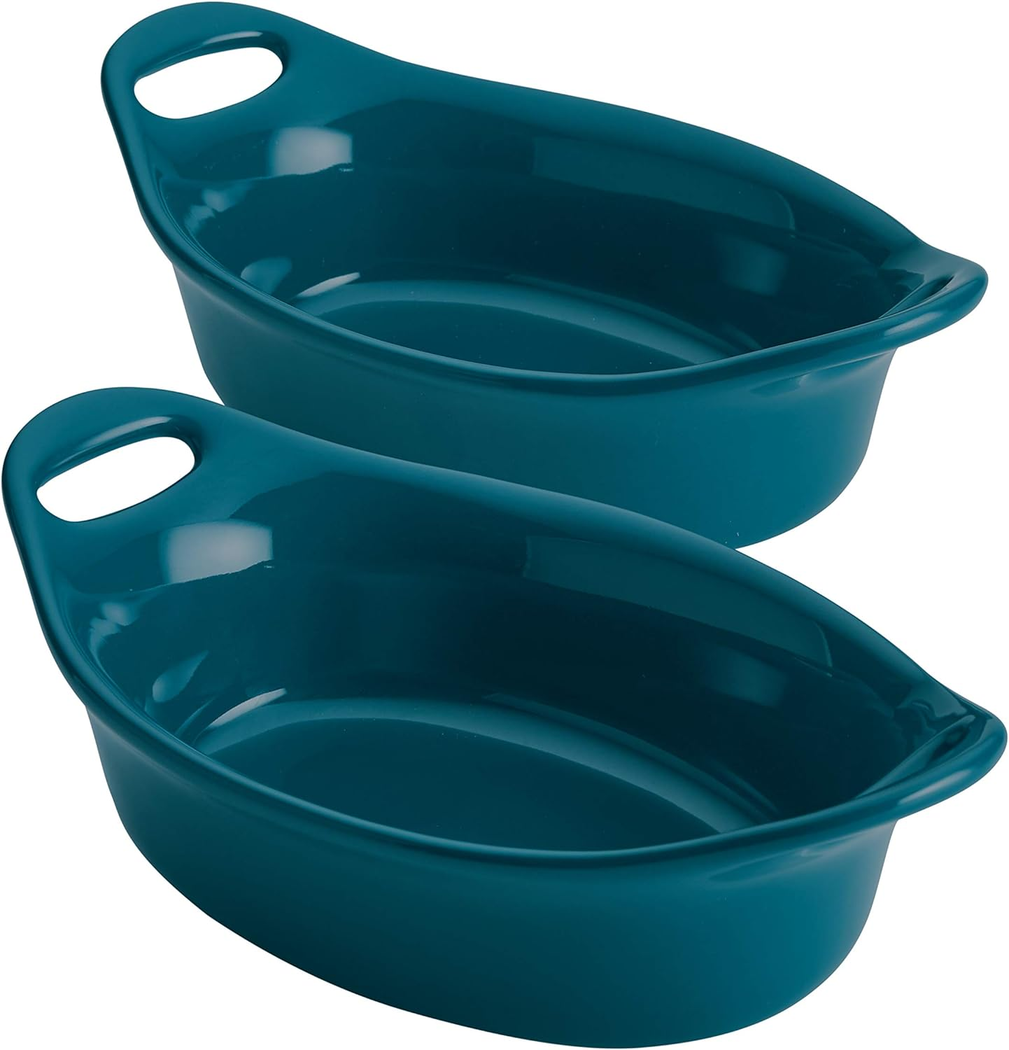 Rachael Ray Solid Glaze Ceramics Au Gratin Bakeware/Baker Set, Oval - 2 Piece, Light Blue
